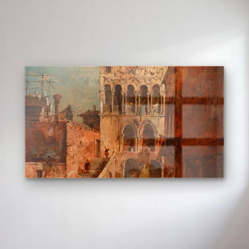 Francesco Guardi – An architectural capriccio with a campiello cam tablo — Francesco Guardi – An architectural capriccio with a campiello — suluboya dini sahne