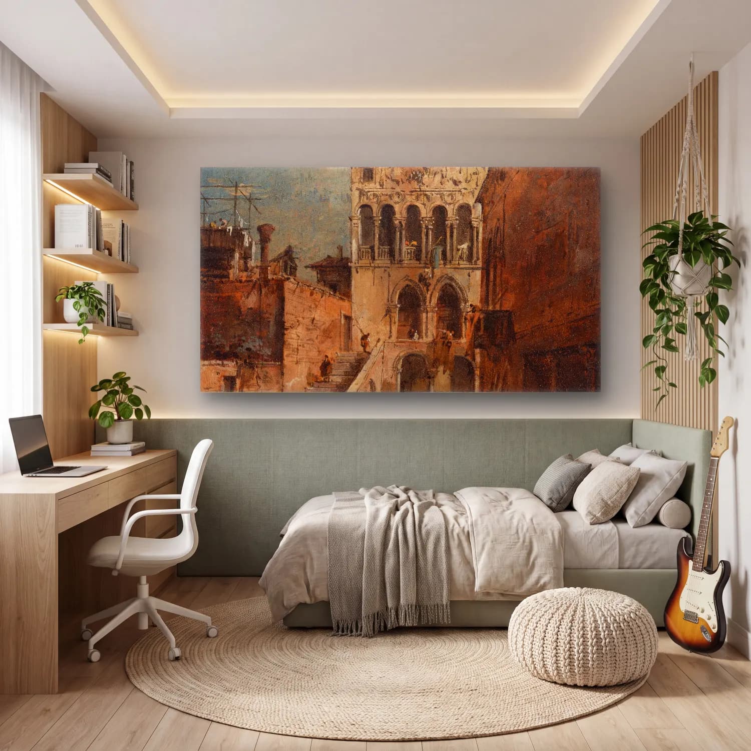 Francesco Guardi – An architectural capriccio with a campiello cam tablo — genç odasında