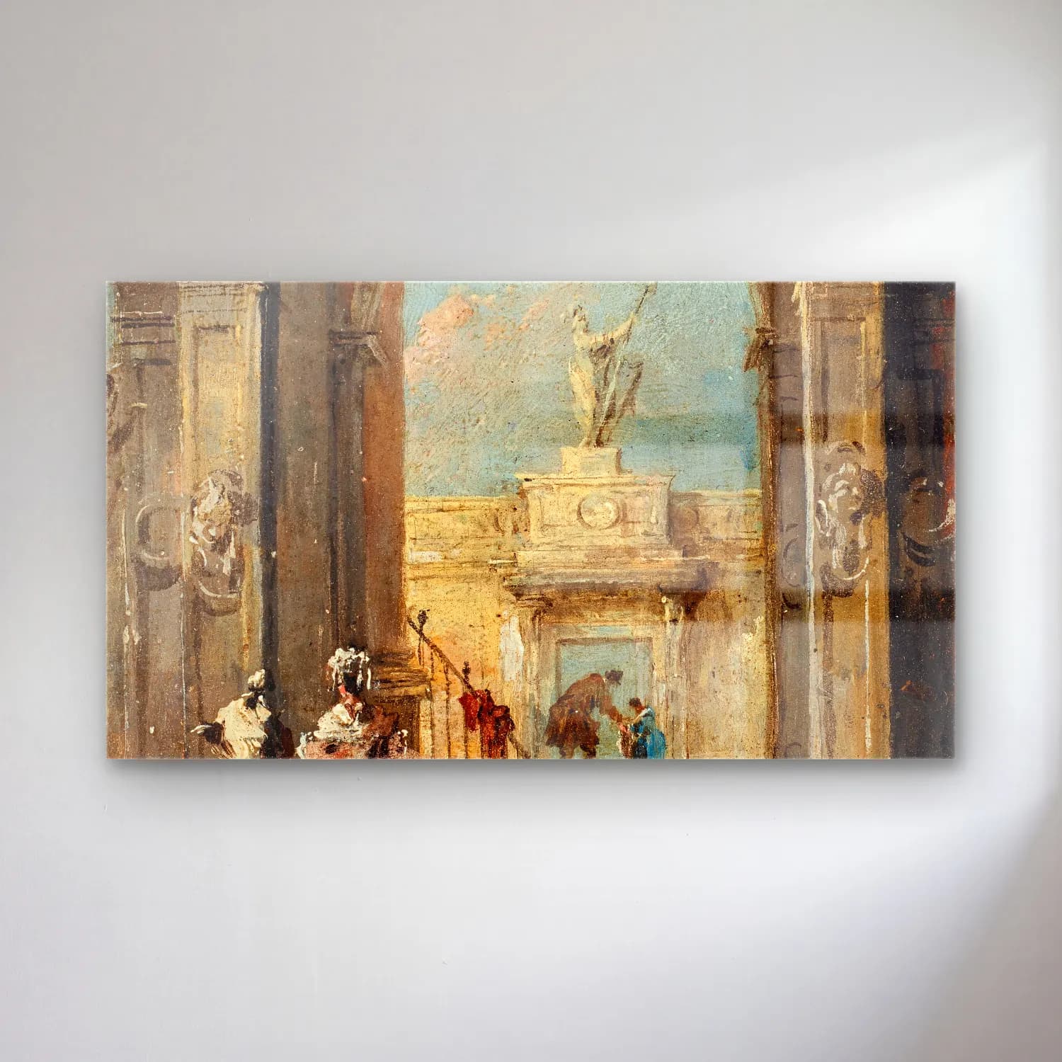 Francesco Guardi – An architectural capriccio with elegantly dressed figures cam tablo — Francesco Guardi – An architectural capriccio with elegantly dressed figures — empresyonist roma