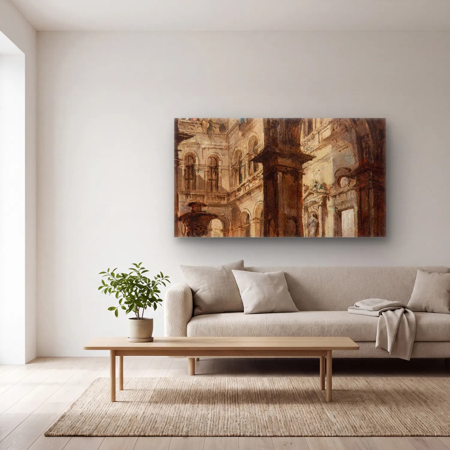 Francesco Guardi – An architectural capriccio cam tablo — açık renk salonda