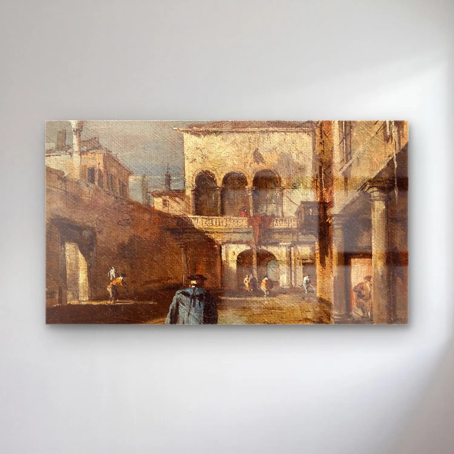 Francesco Guardi – Architectural fantasy with a courtyard cam tablo — Francesco Guardi – Architectural fantasy with a courtyard — yağlı boya köy sokağı