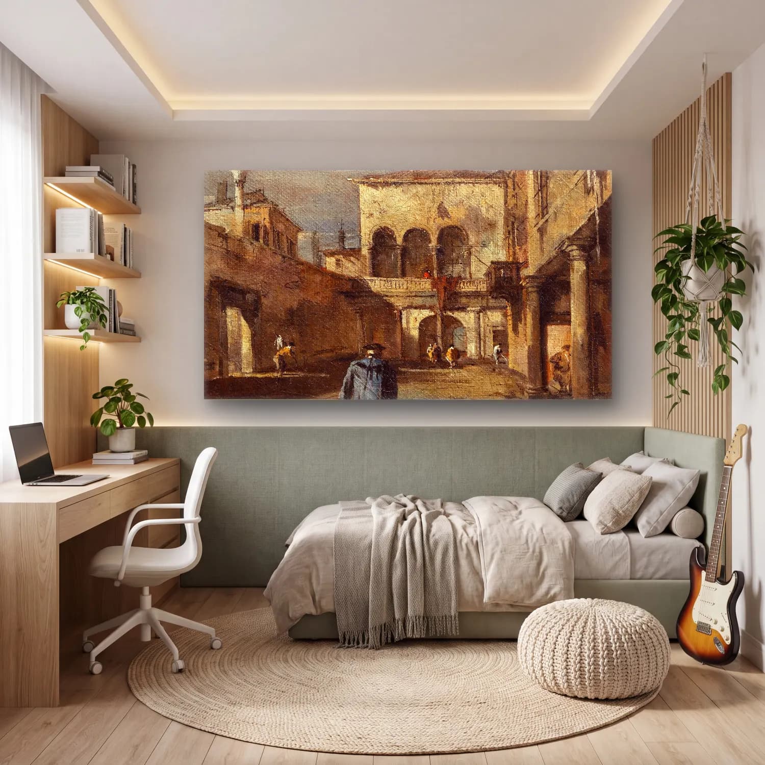 Francesco Guardi – Architectural fantasy with a courtyard cam tablo — genç odasında