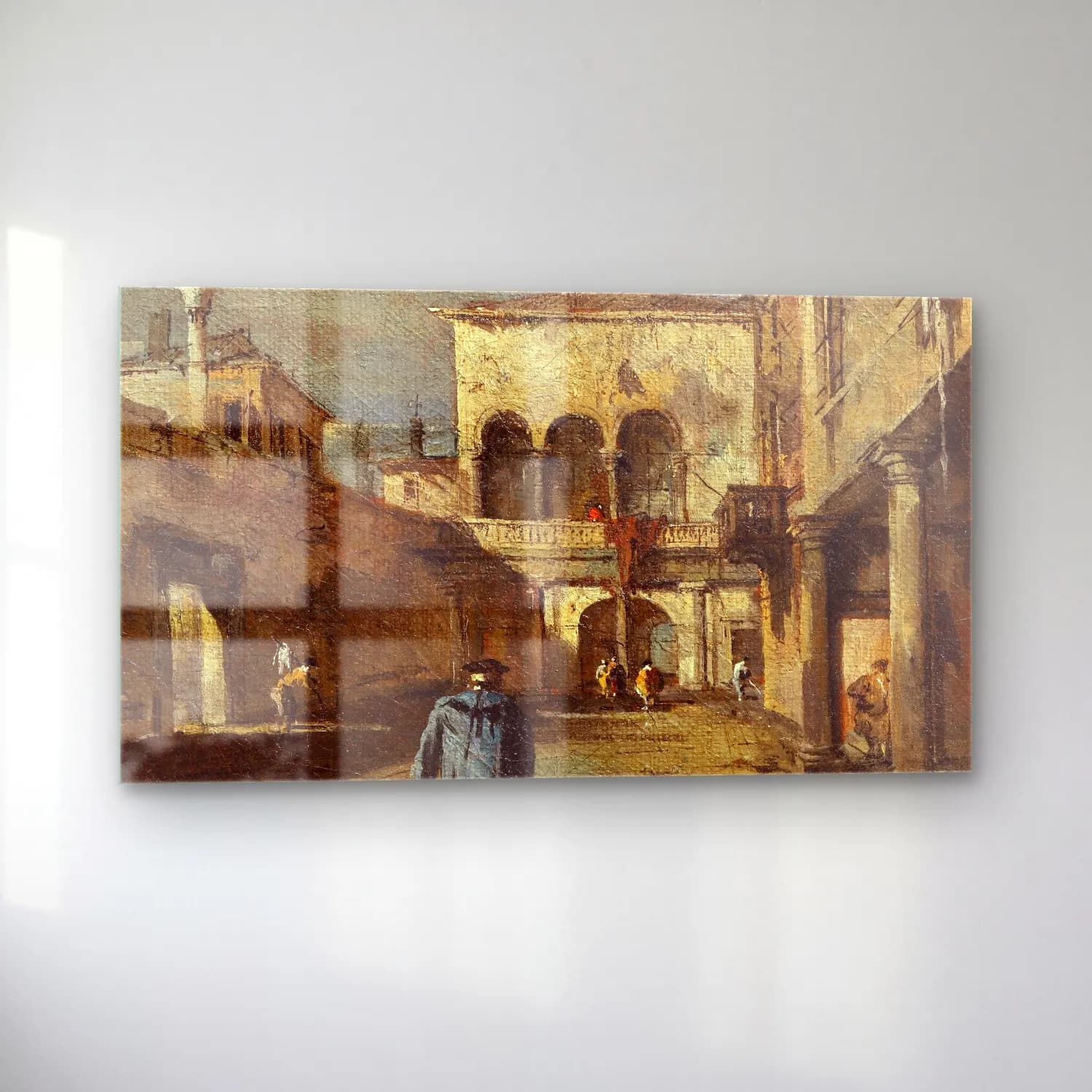 Francesco Guardi – Architectural fantasy with a courtyard cam tablo — sol açıdan görünüm