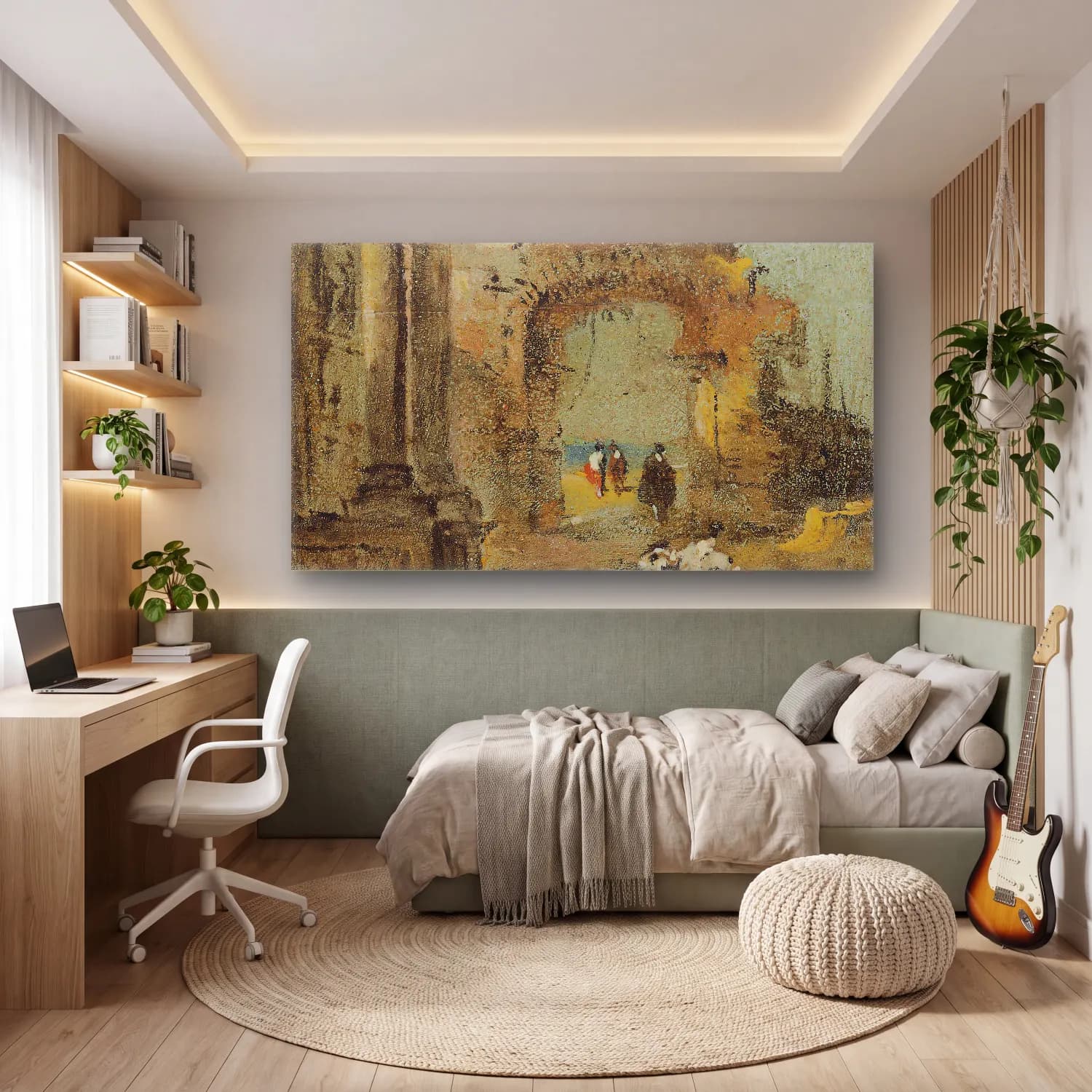 Francesco Guardi – Capriccio Of Architectural Ruins And Figures cam tablo — genç odasında