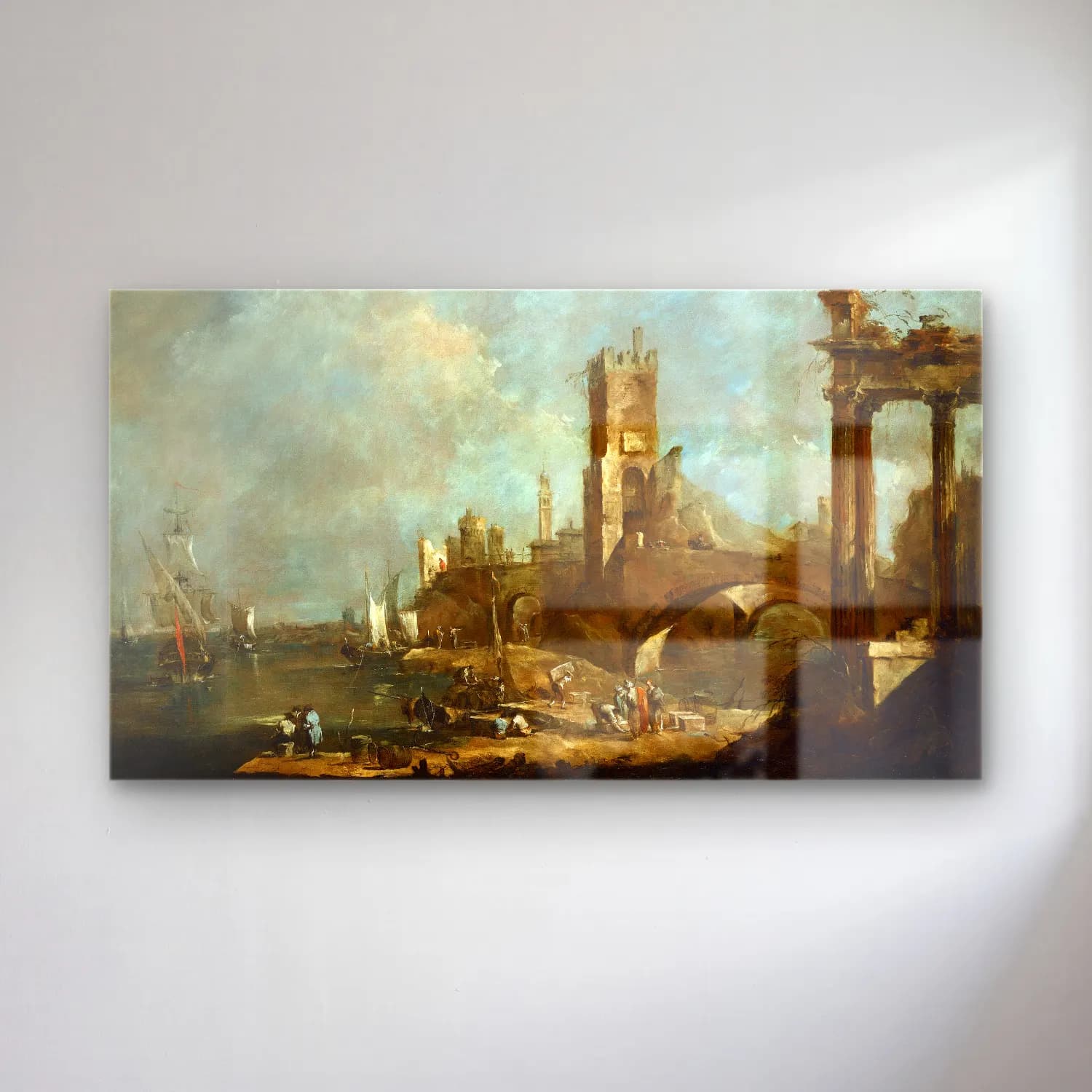 Francesco Guardi – Capriccio of a Harbor cam tablo — Francesco Guardi – Capriccio of a Harbor — yağlı boya akdeniz sahil kasabası