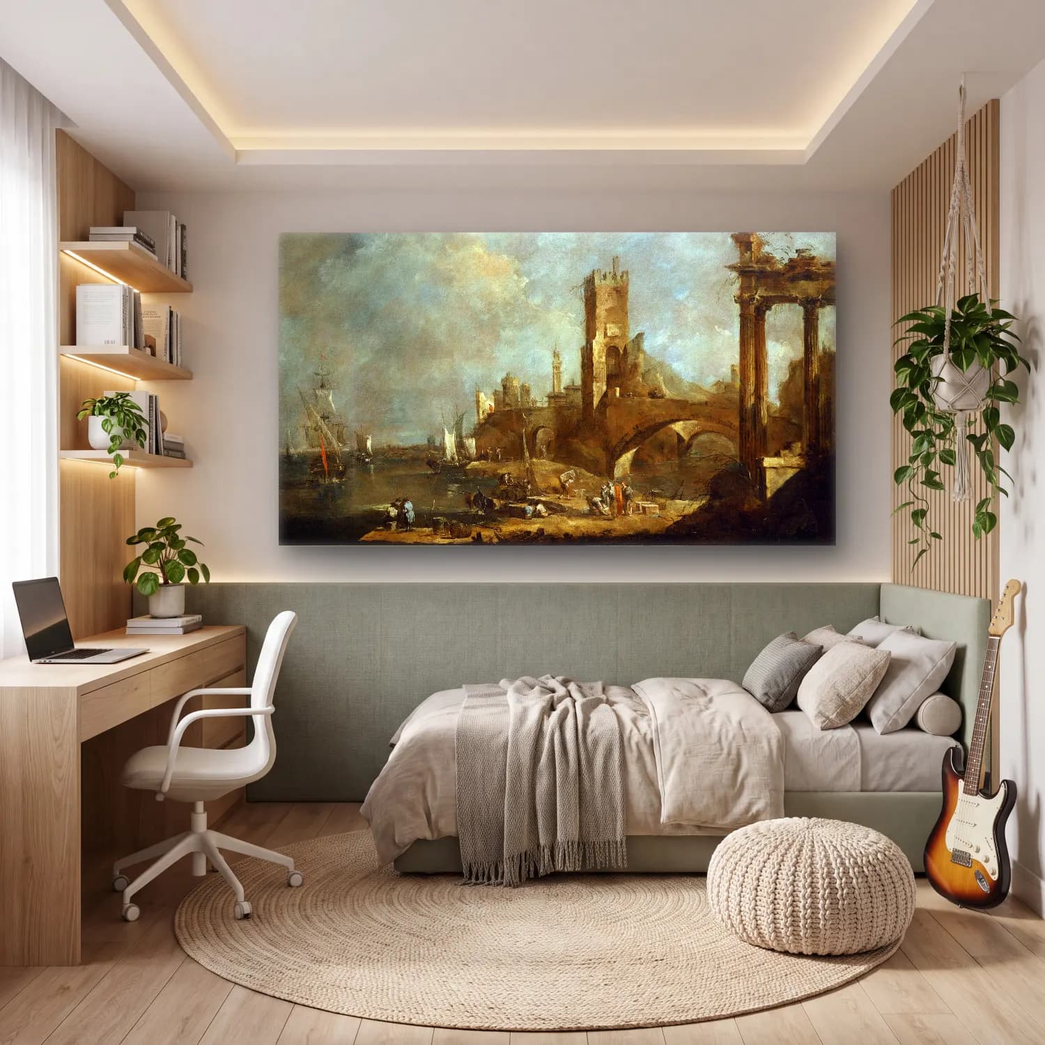 Francesco Guardi – Capriccio of a Harbor cam tablo — genç odasında