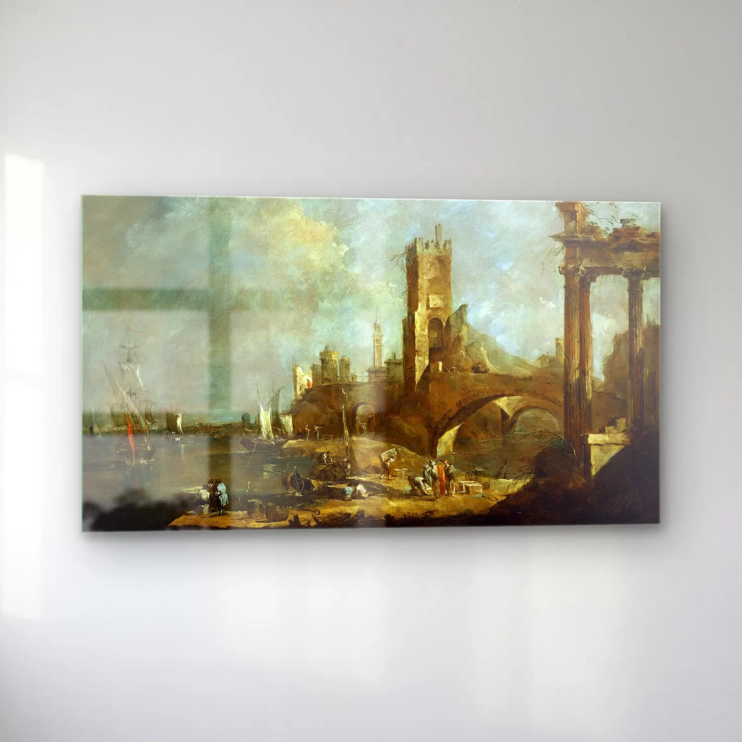 Francesco Guardi – Capriccio of a Harbor cam tablo — sol açıdan görünüm