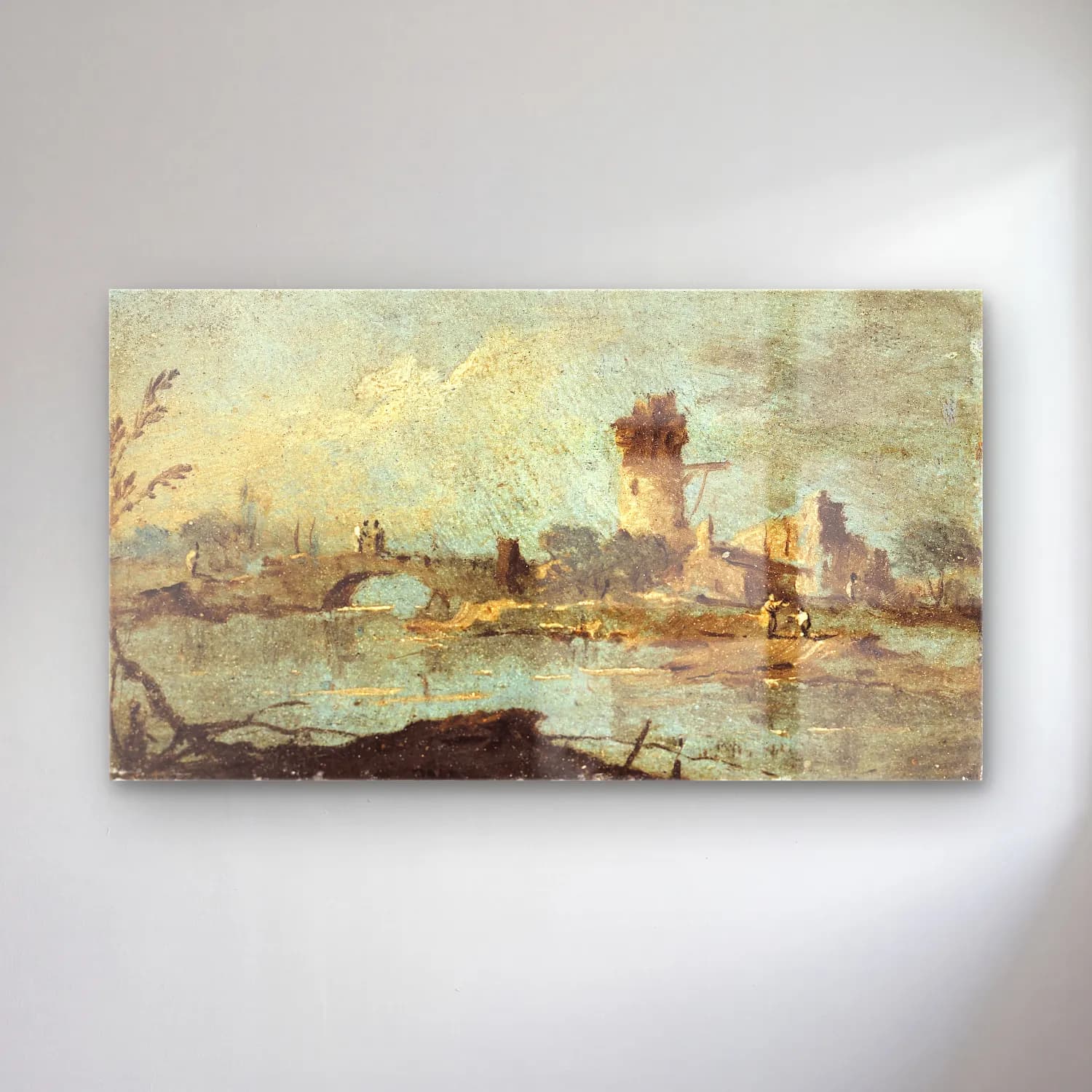 Francesco Guardi – Caprice rustique, avec pont et tour en ruine (18th century) cam tablo — Francesco Guardi – Caprice rustique, avec pont et tour en ruine (18th century) — empresyonist köprü