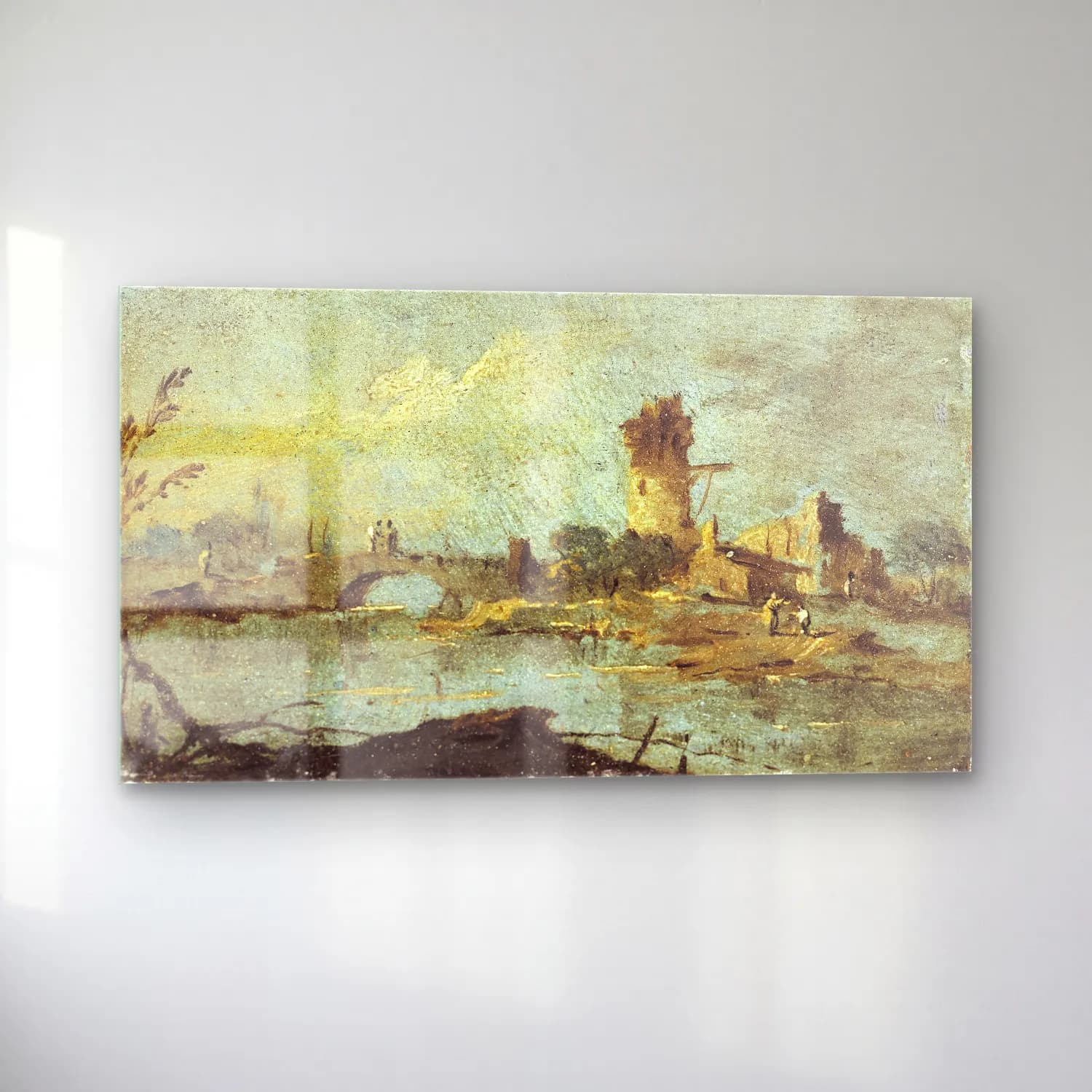 Francesco Guardi – Caprice rustique, avec pont et tour en ruine (18th century) cam tablo — sol açıdan görünüm