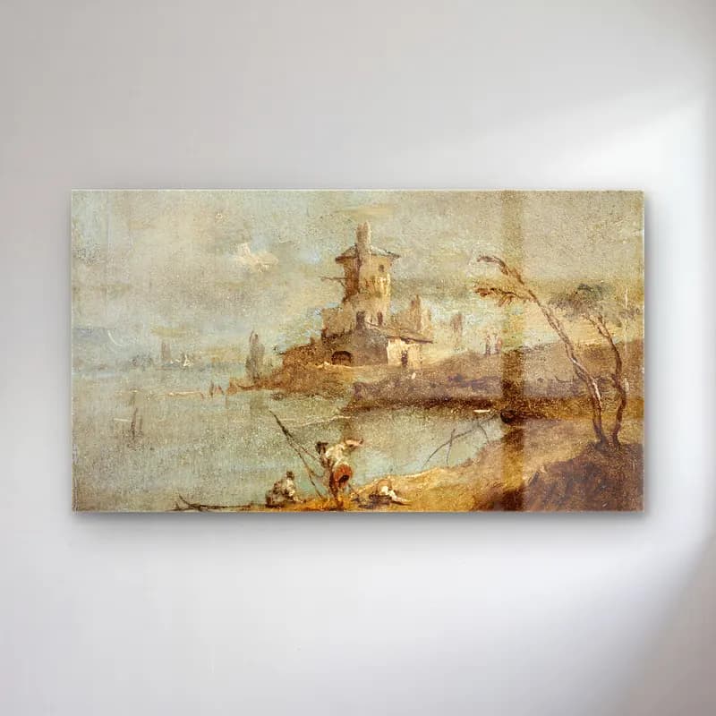 Francesco Guardi – Caprice rustique, avec tour au bord de l’eau (18th century) cam tablo — Francesco Guardi – Caprice rustique, avec tour au bord de l’eau (18th century) — empresyonist deniz feneri