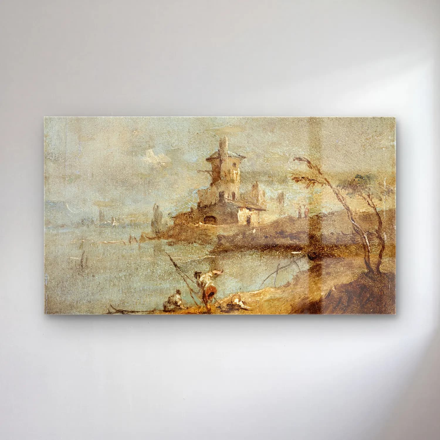 Francesco Guardi – Caprice rustique, avec tour au bord de l’eau (18th century) cam tablo — Francesco Guardi – Caprice rustique, avec tour au bord de l’eau (18th century) — empresyonist deniz feneri