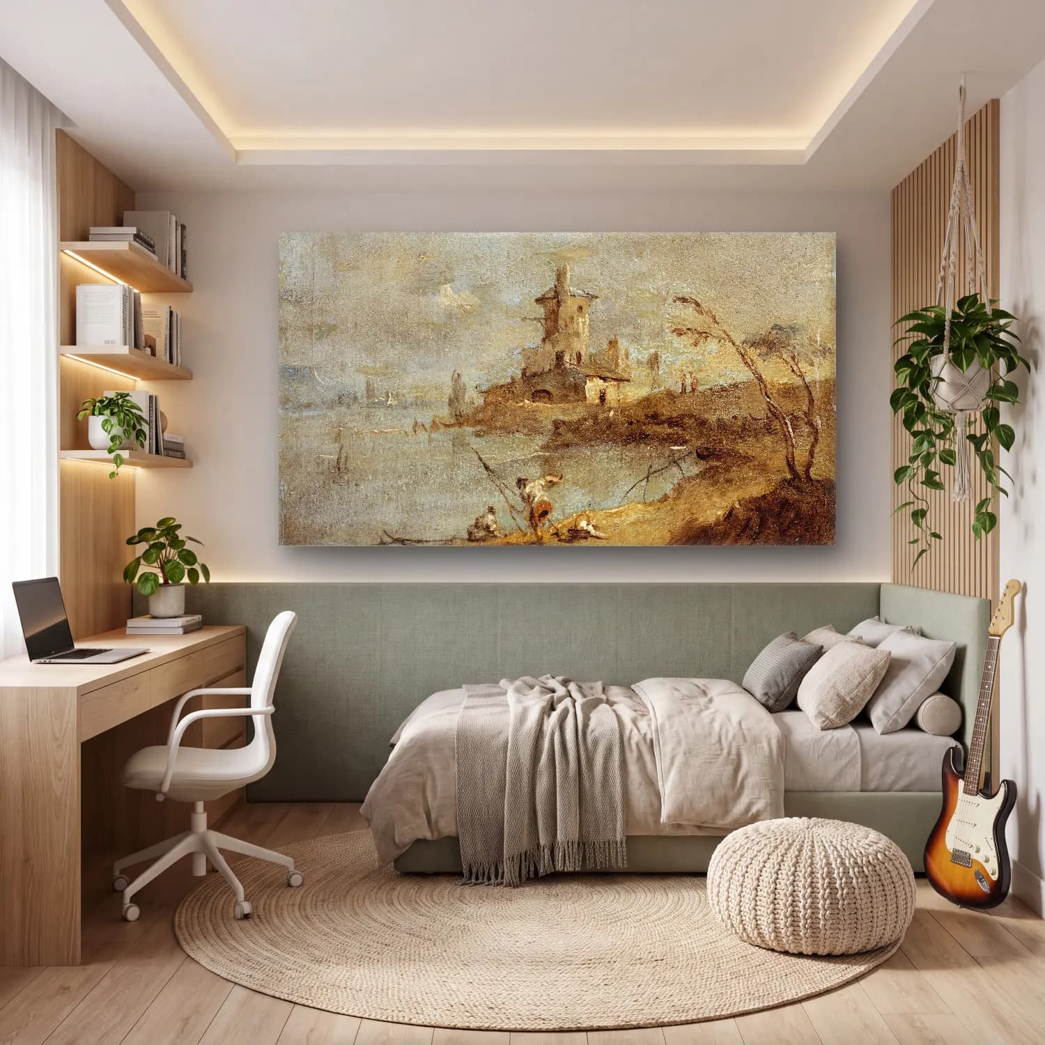 Francesco Guardi – Caprice rustique, avec tour au bord de l’eau (18th century) cam tablo — genç odasında