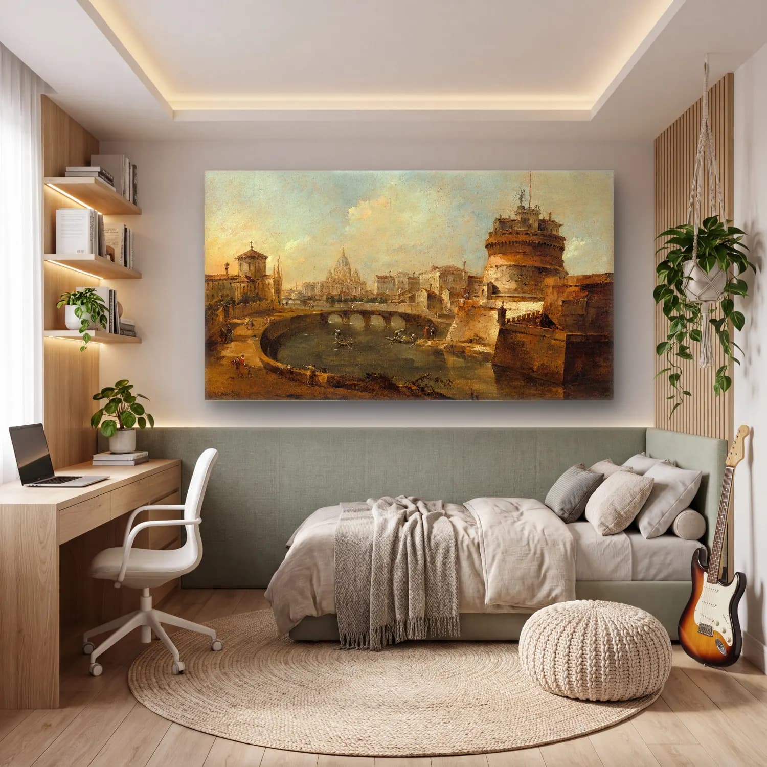 Francesco Guardi – Fanciful View of the Castel Sant’Angelo,Rome cam tablo — genç odasında