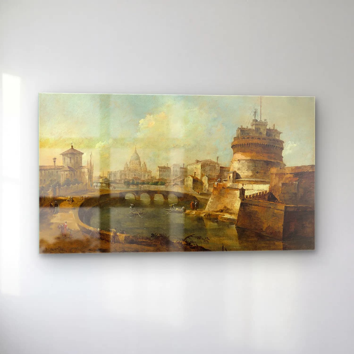 Francesco Guardi – Fanciful View of the Castel Sant’Angelo,Rome cam tablo — sol açıdan görünüm