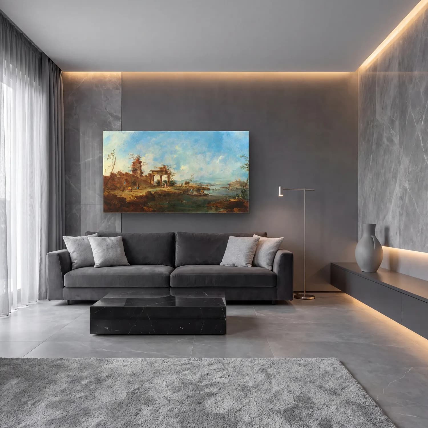Francesco Guardi – Fantastic Landscape cam tablo — lüks salon duvarında