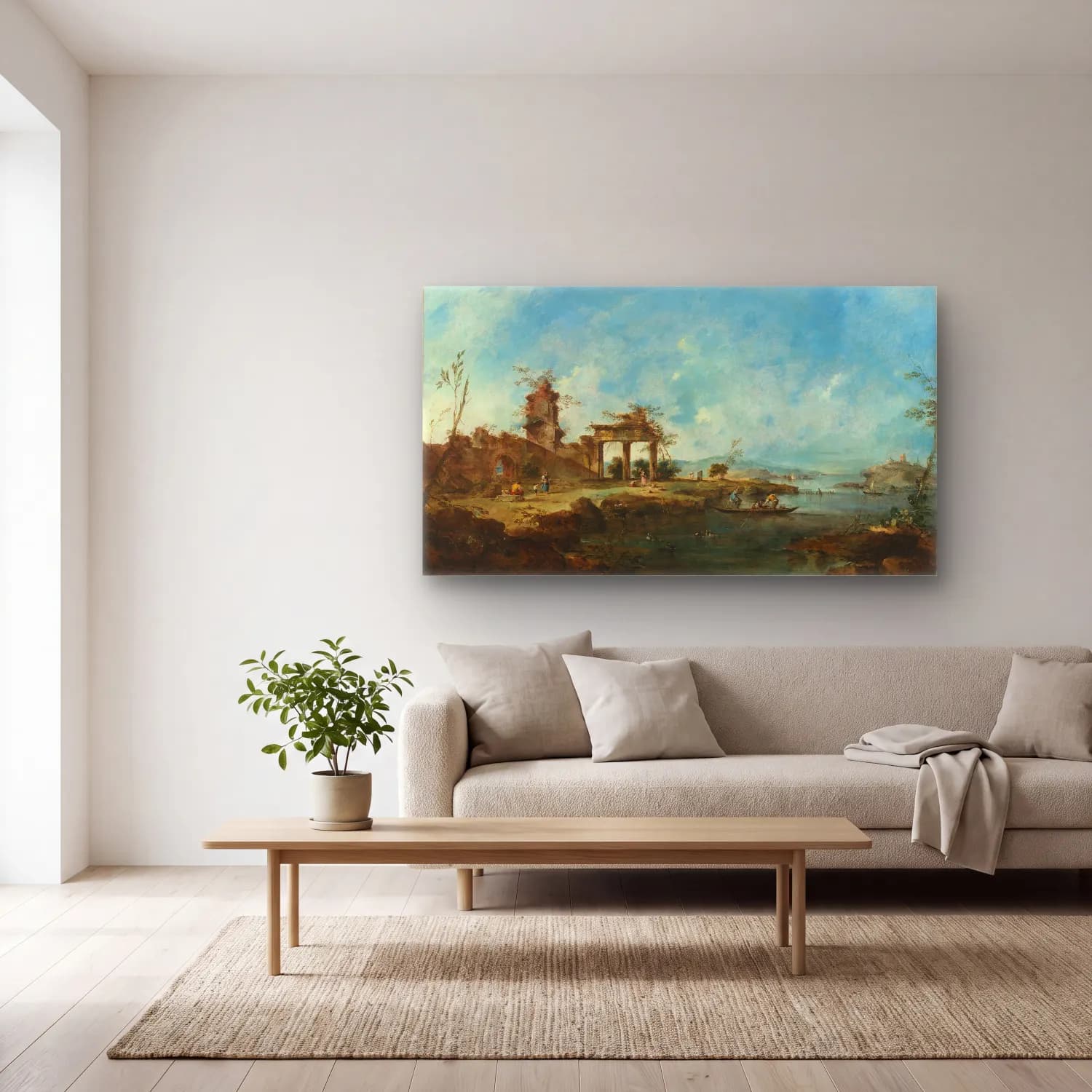 Francesco Guardi – Fantastic Landscape cam tablo — açık renk salonda