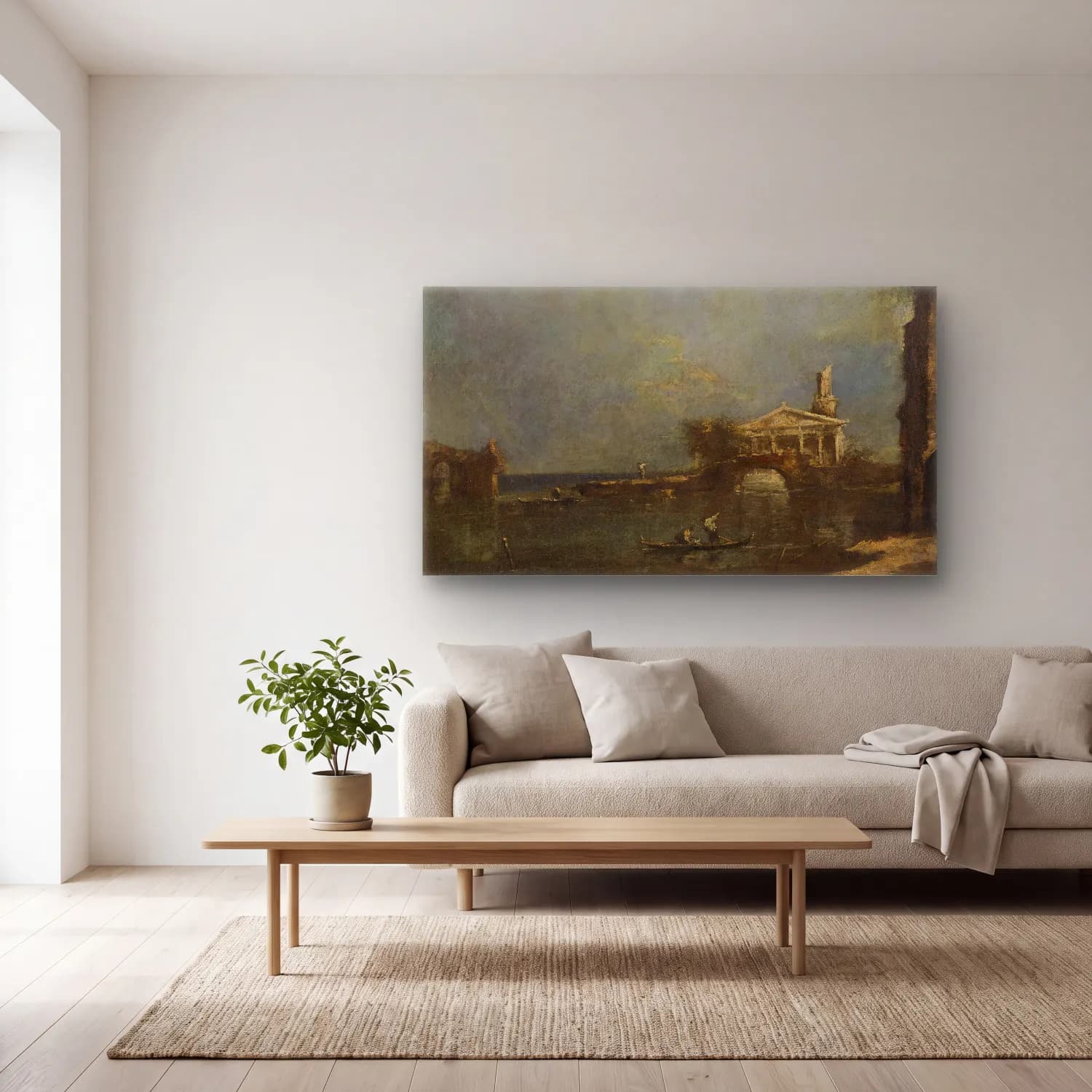 Francesco Guardi – Lagoon near Venice cam tablo — açık renk salonda