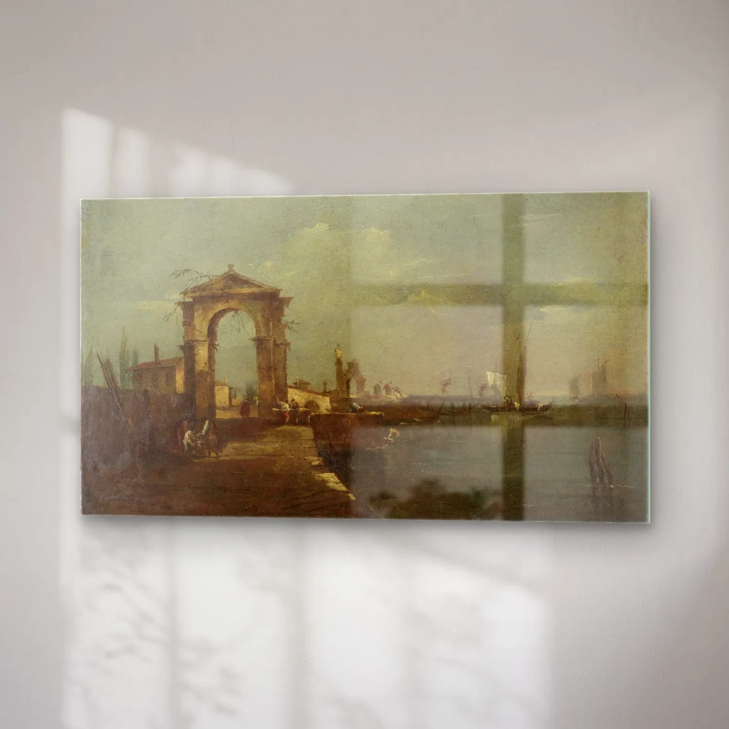 Francesco Guardi – Landscape with a Quay and Ships on a Lake cam tablo — sağ açıdan görünüm