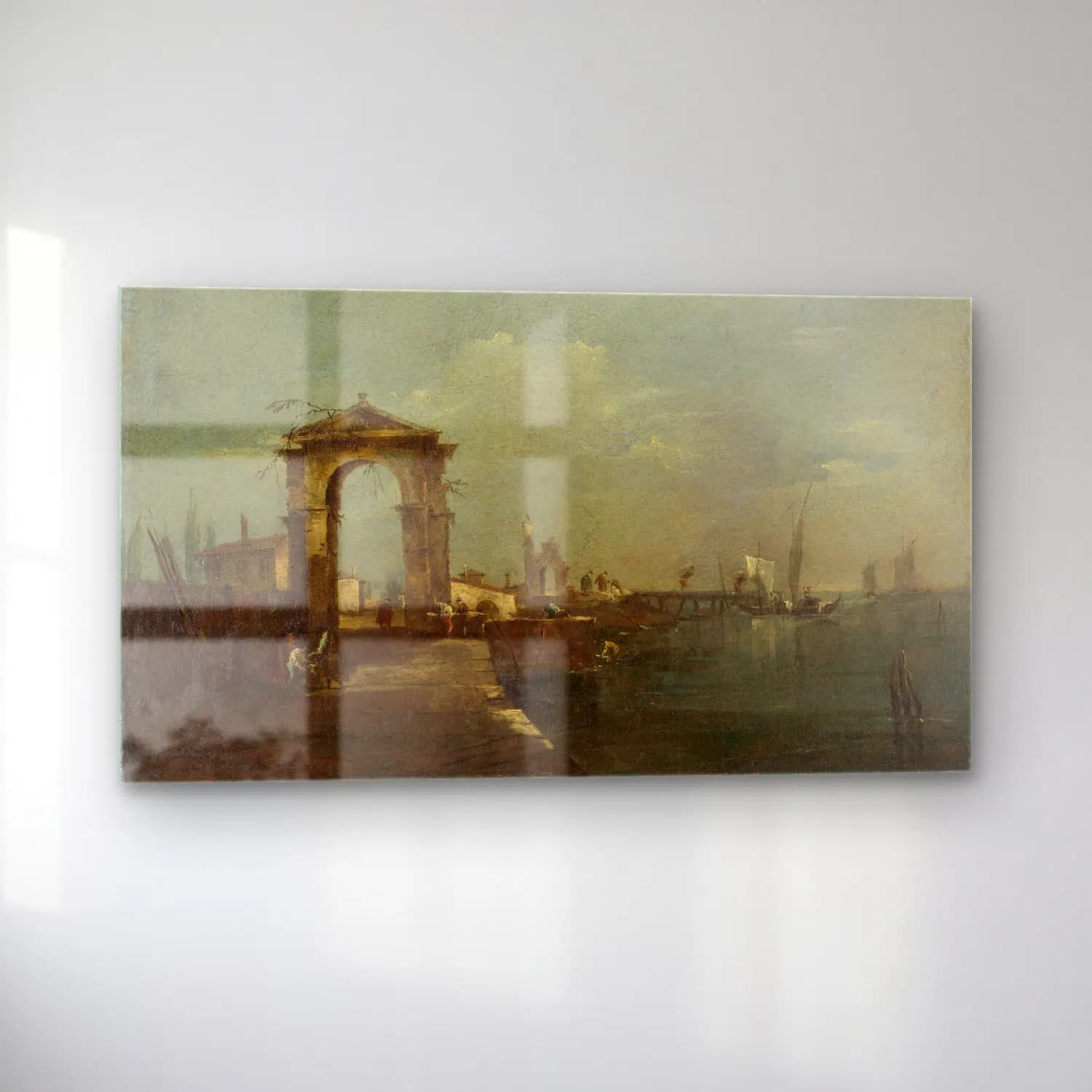 Francesco Guardi – Landscape with a Quay and Ships on a Lake cam tablo — sol açıdan görünüm