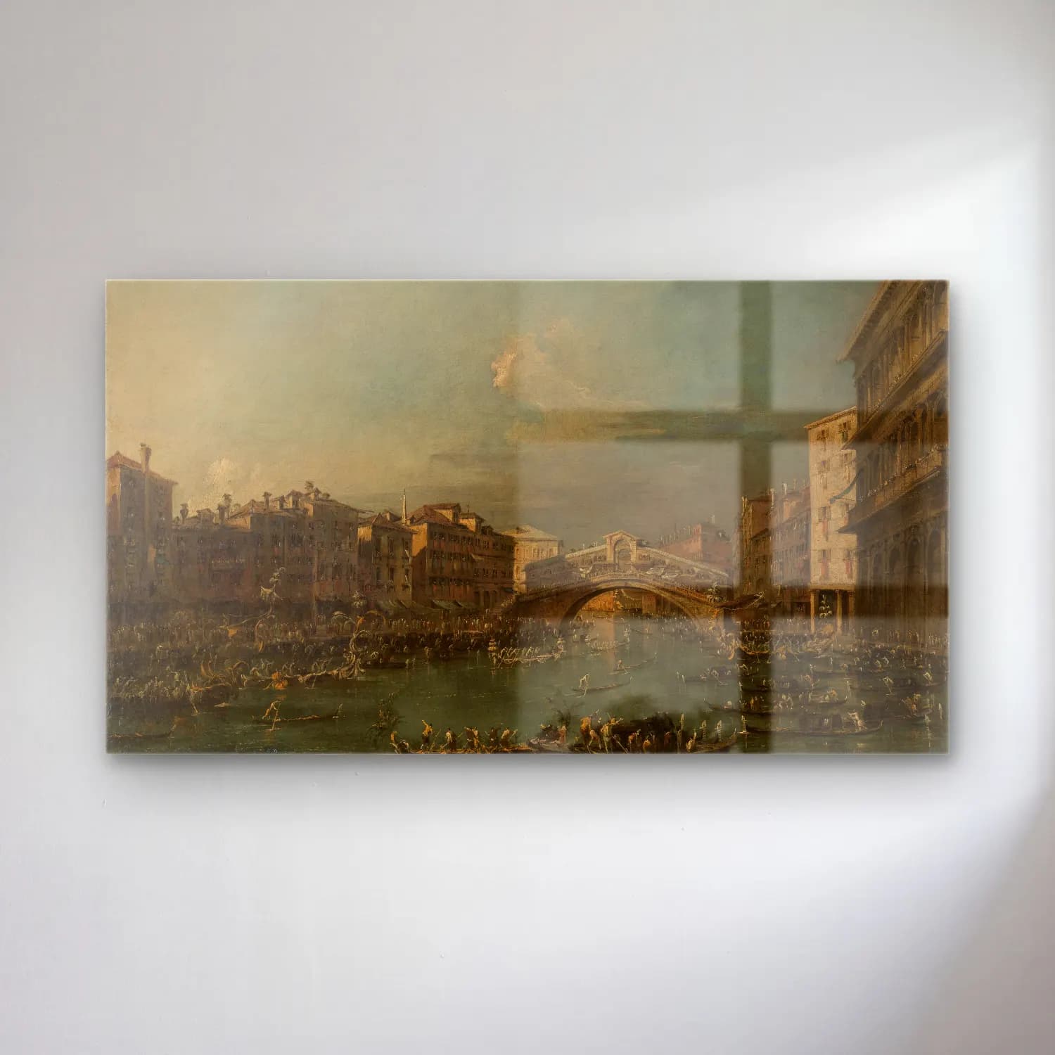 Francesco Guardi – Regatta on the Grand Canal, near the Rialto Bridge, Venice cam tablo — Francesco Guardi – Regatta on the Grand Canal, near the Rialto Bridge, Venice — yağlı boya köprü
