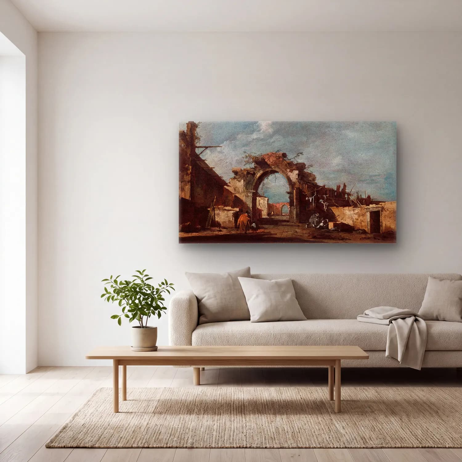 Francesco Guardi – Ruined Archway cam tablo — açık renk salonda