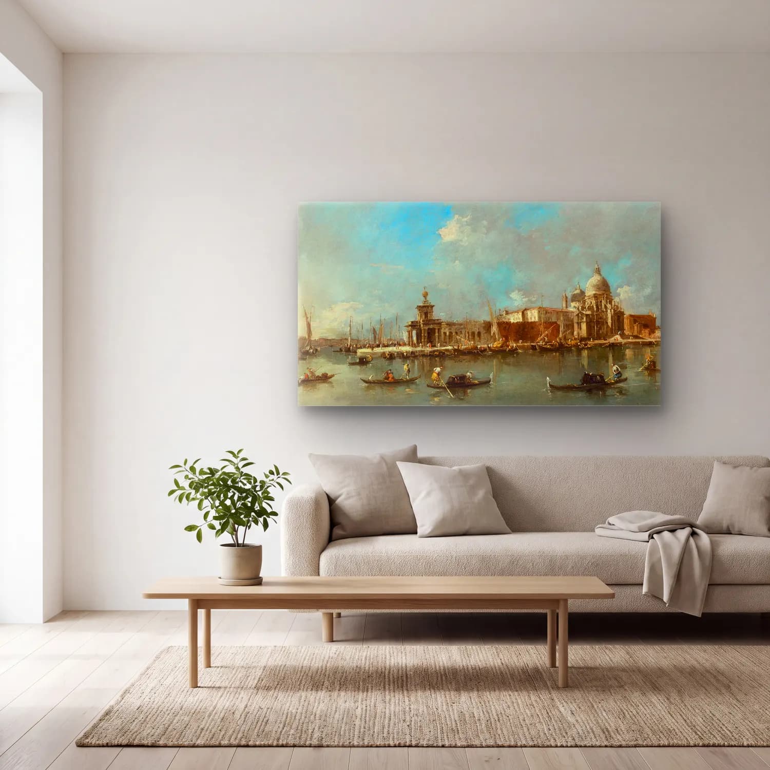 Francesco Guardi – Santa Maria della Salute and the Dogana, Venice cam tablo — açık renk salonda