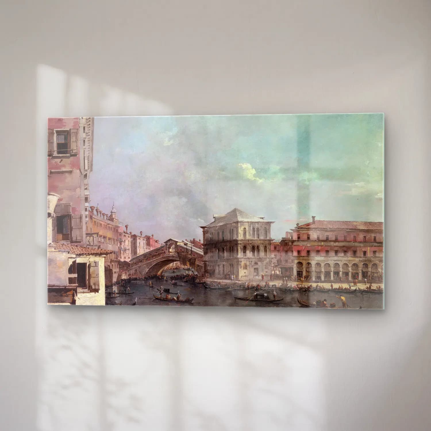 Francesco Guardi – The Grand Canal above the Rialto (late 1760s) cam tablo — sağ açıdan görünüm