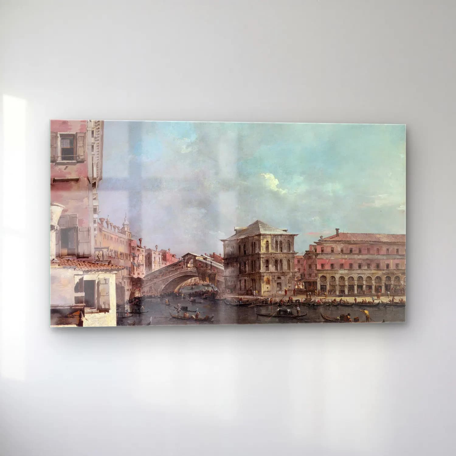 Francesco Guardi – The Grand Canal above the Rialto (late 1760s) cam tablo — sol açıdan görünüm