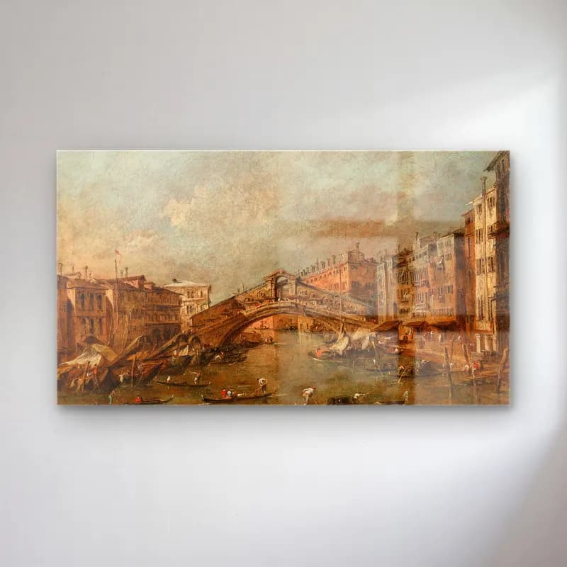 Francesco Guardi – The Rialto Bridge and the Riva del Vin, Venice cam tablo — Francesco Guardi – The Rialto Bridge and the Riva del Vin, Venice — vintage köprü