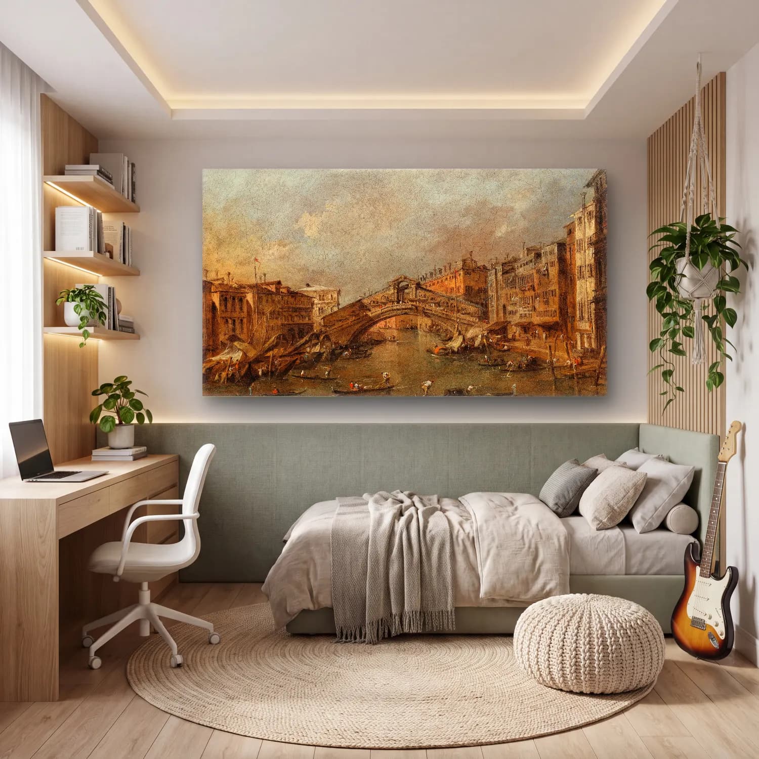 Francesco Guardi – The Rialto Bridge and the Riva del Vin, Venice cam tablo — genç odasında
