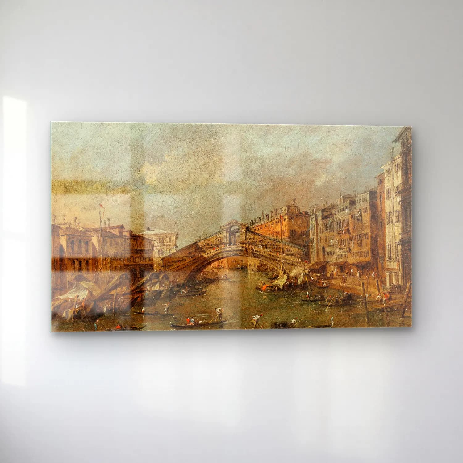 Francesco Guardi – The Rialto Bridge and the Riva del Vin, Venice cam tablo — sol açıdan görünüm