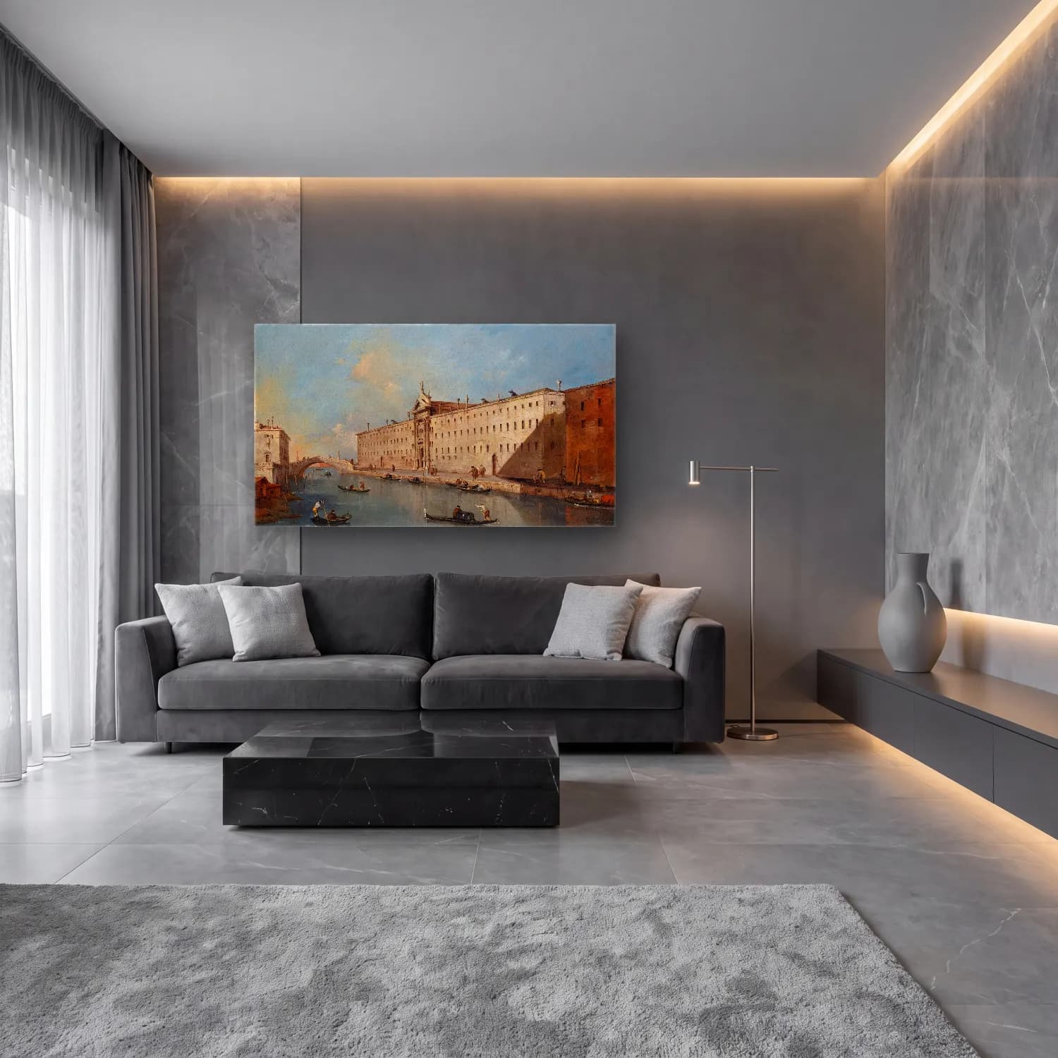 Francesco Guardi – Venice, the Rio Dei Mendicanti looking North cam tablo — lüks salon duvarında