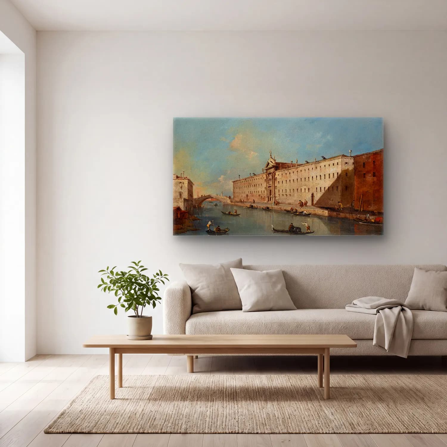 Francesco Guardi – Venice, the Rio Dei Mendicanti looking North cam tablo — açık renk salonda