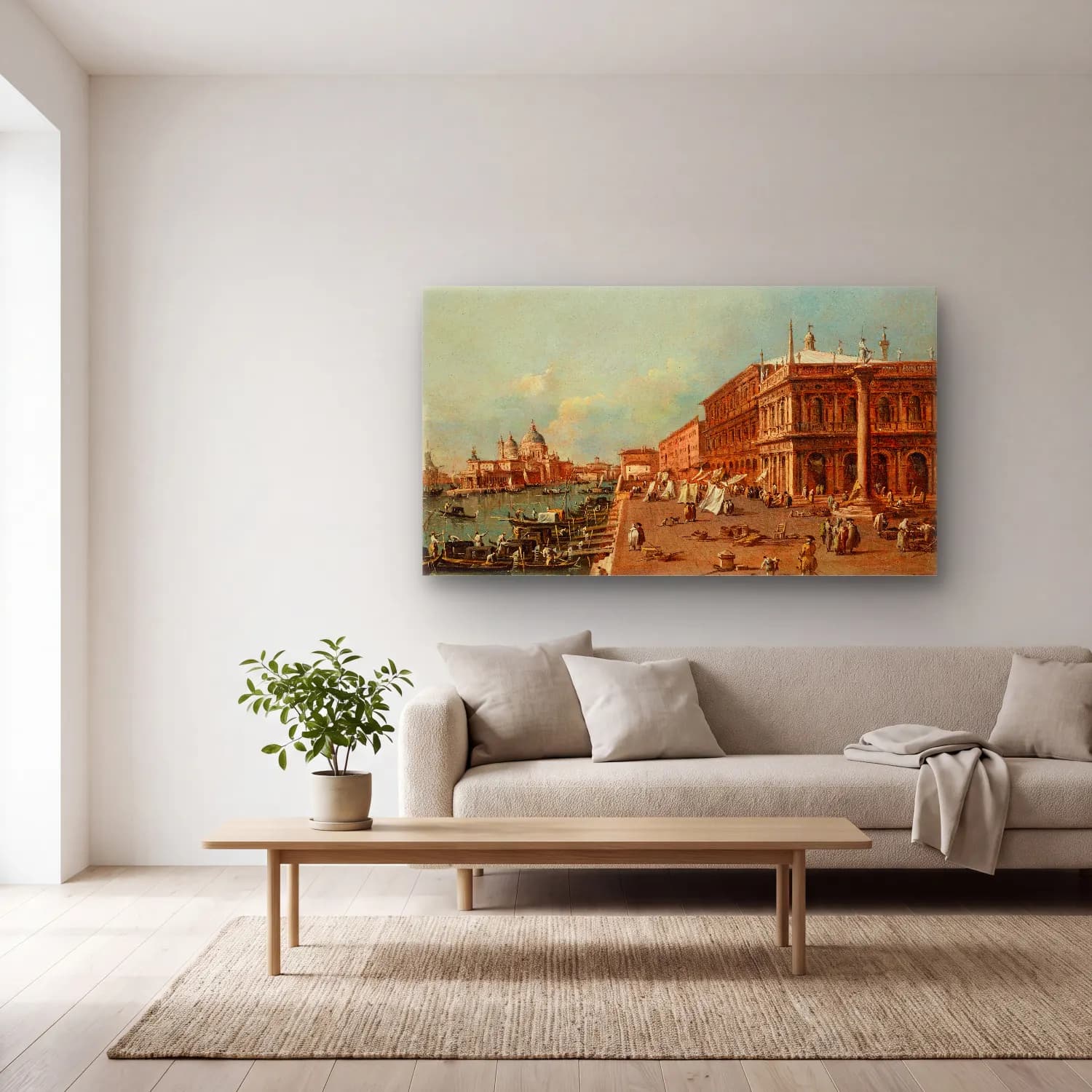 Francesco Guardi – Venice The Molo with the Libreria cam tablo — açık renk salonda
