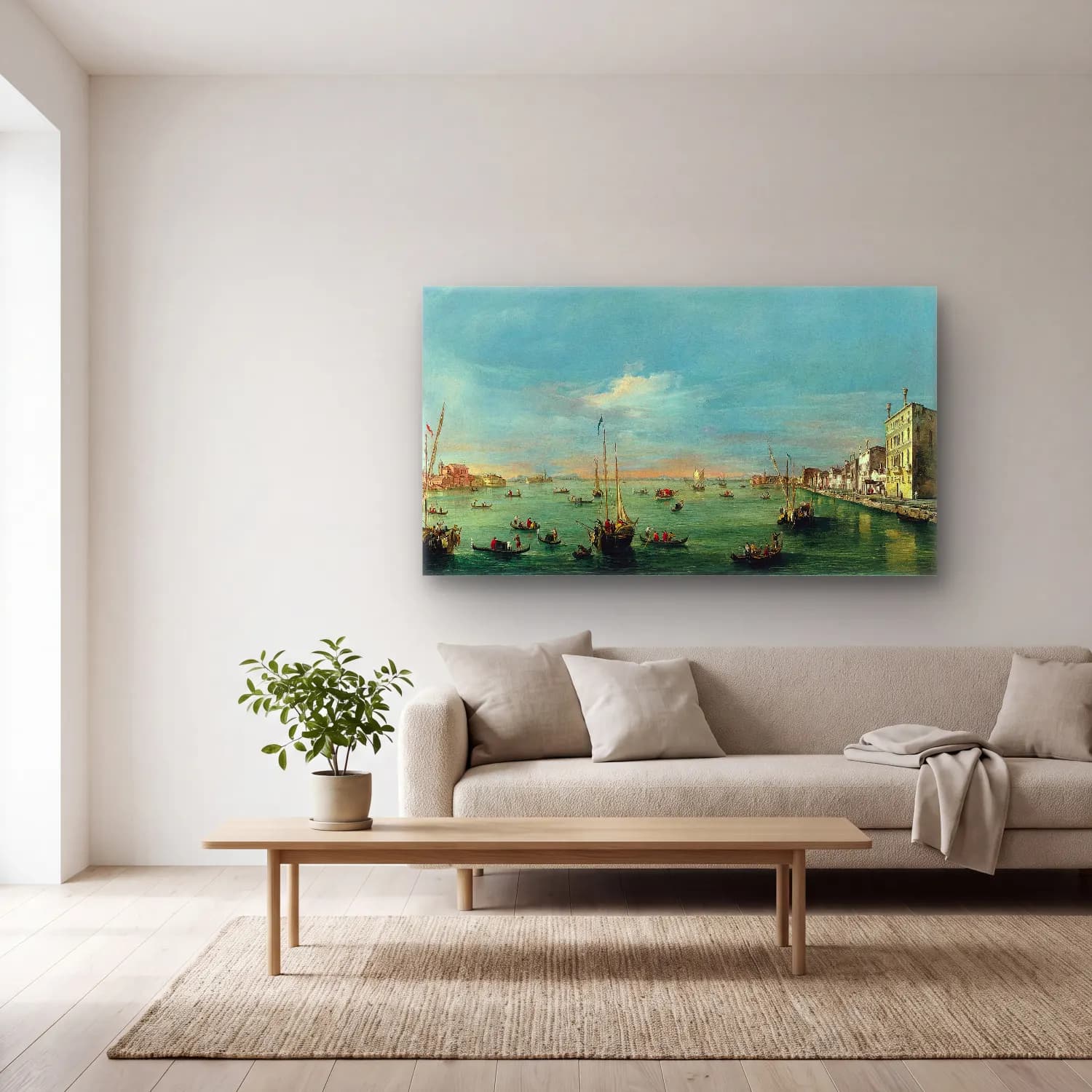 Francesco Guardi – View of the Giudecca Canal and the Zattere cam tablo — açık renk salonda
