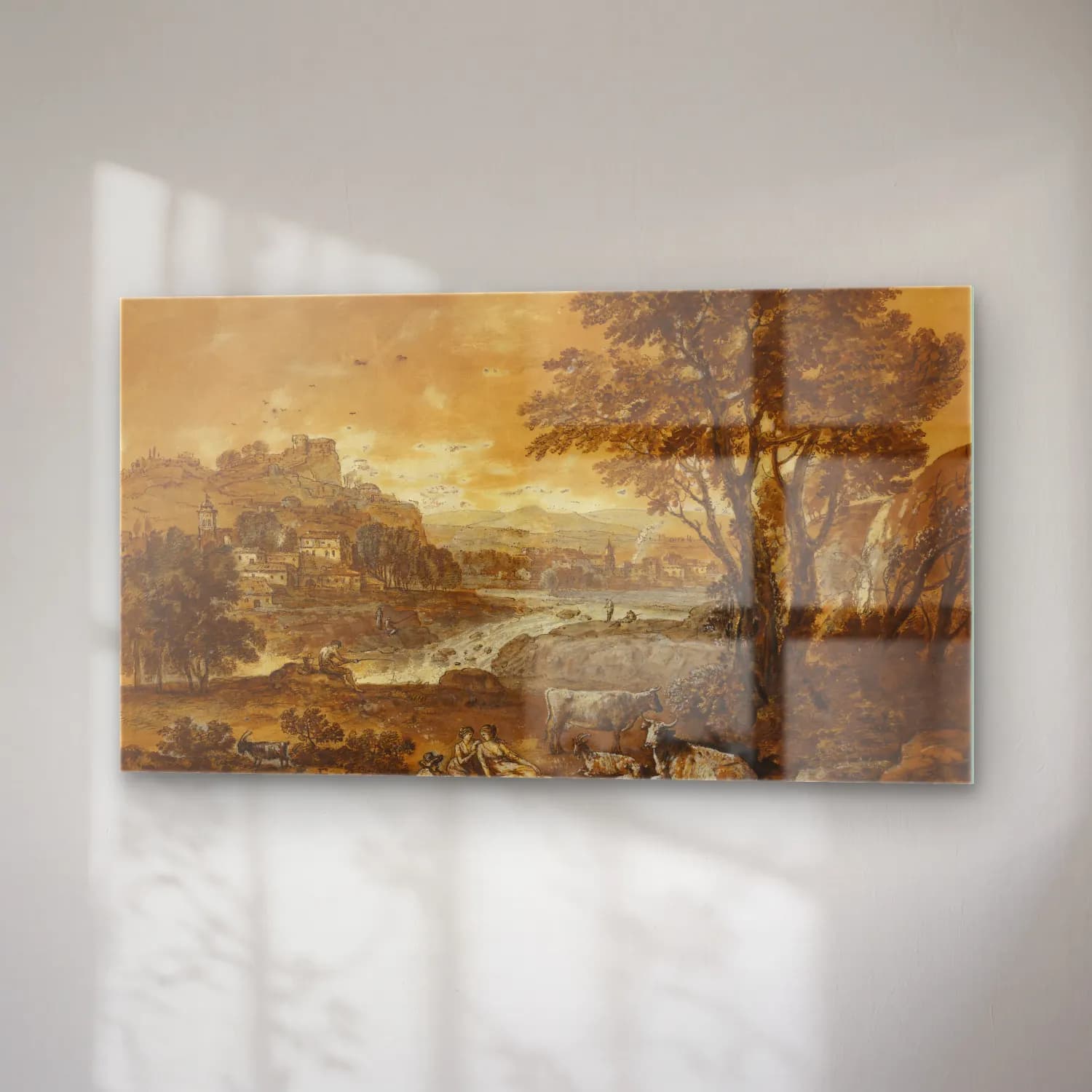 Francesco Zuccarelli – A Landscape with Shepherds Resting Under a Tree by a… cam tablo — sağ açıdan görünüm