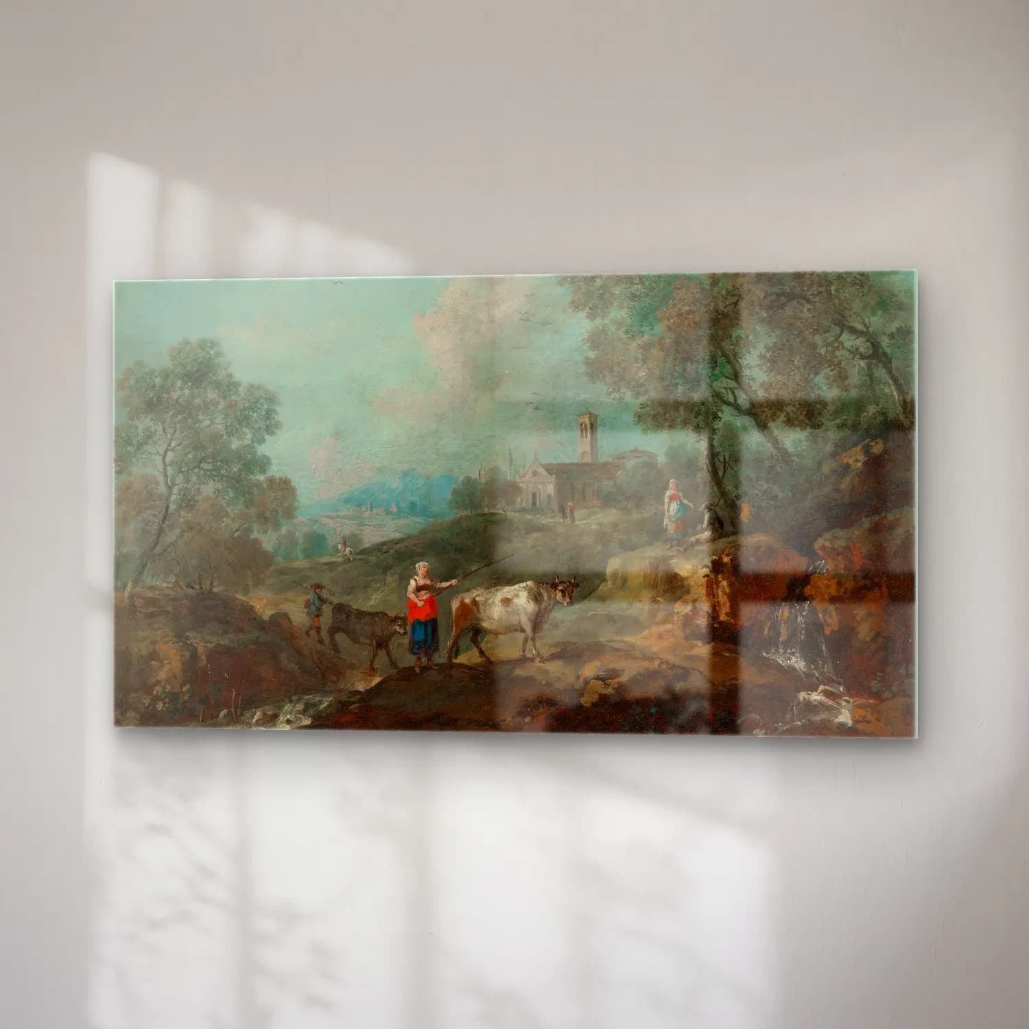 Francesco Zuccarelli – An Italianate landscape with peasants herding cattle near a… cam tablo — sağ açıdan görünüm