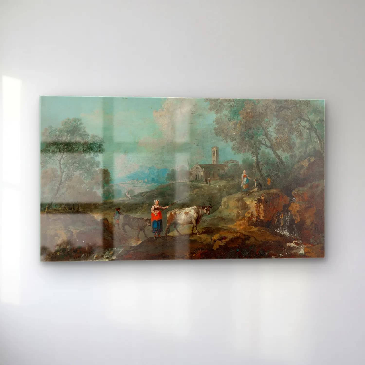 Francesco Zuccarelli – An Italianate landscape with peasants herding cattle near a… cam tablo — sol açıdan görünüm