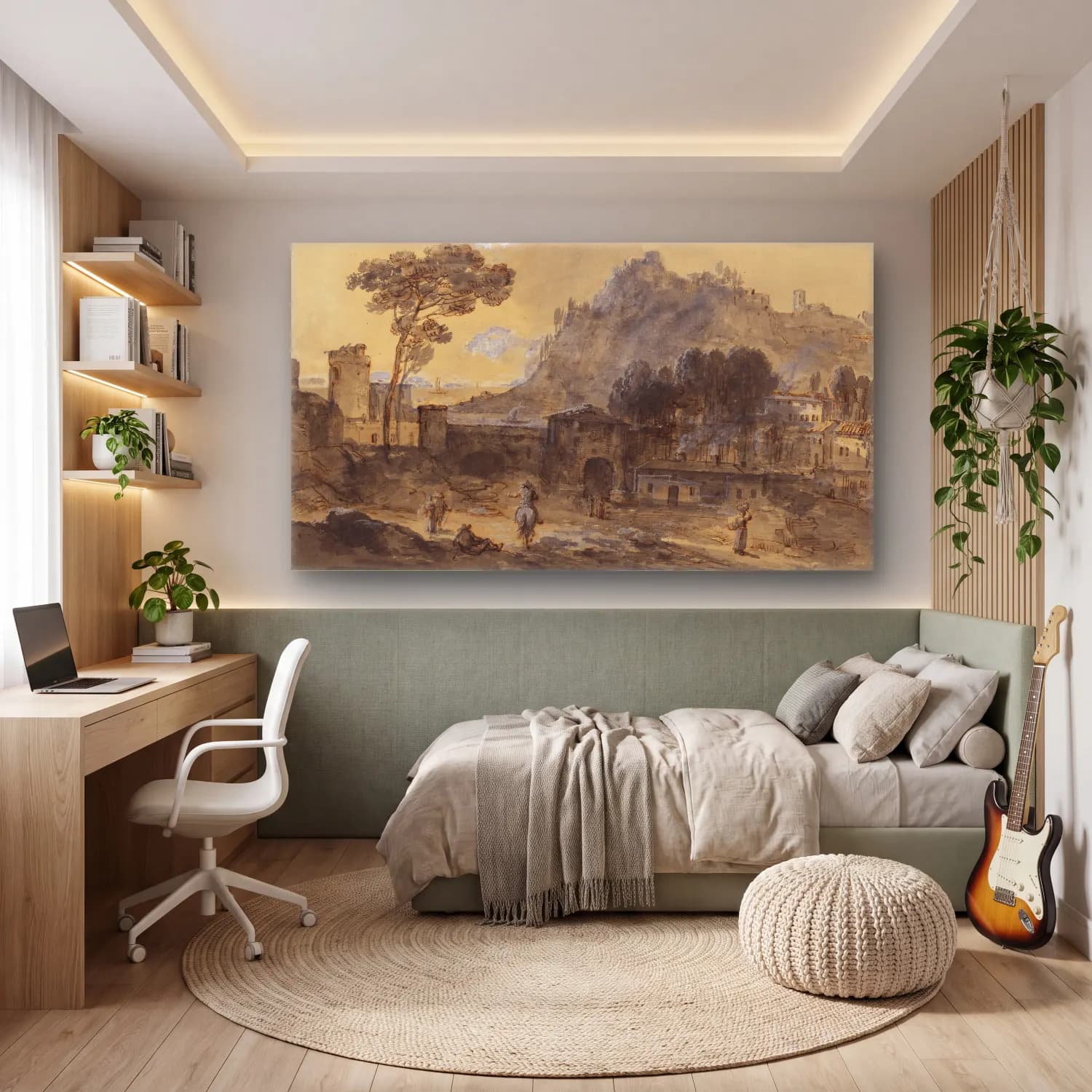 Francesco Zuccarelli – Classical Landscape A Town and a Mountain by the Coast cam tablo — genç odasında