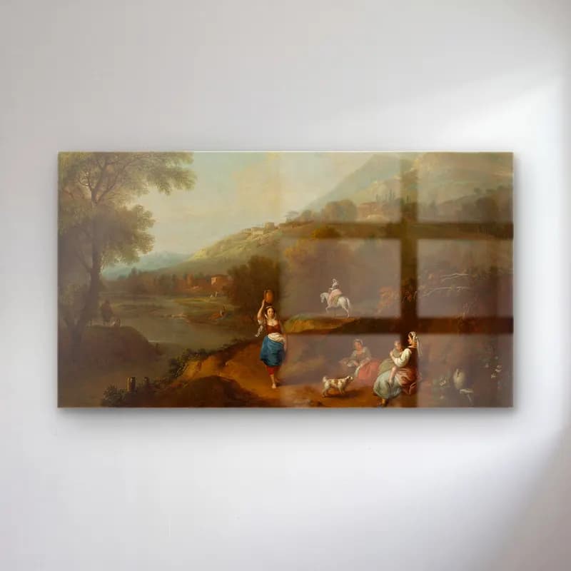 Francesco Zuccarelli – Idyllic River Landscape with Figures (After 1762) cam tablo — Francesco Zuccarelli – Idyllic River Landscape with Figures (After 1762) — yağlı boya kırda nehir