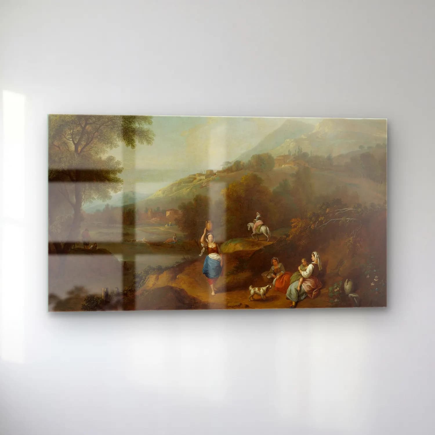 Francesco Zuccarelli – Idyllic River Landscape with Figures (After 1762) cam tablo — sol açıdan görünüm