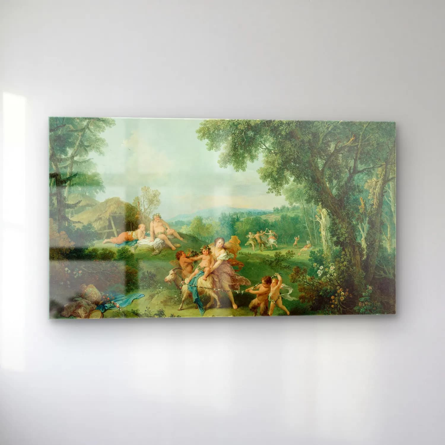 Francesco Zuccarelli – Landscape With The Education of Bacchus cam tablo — sol açıdan görünüm