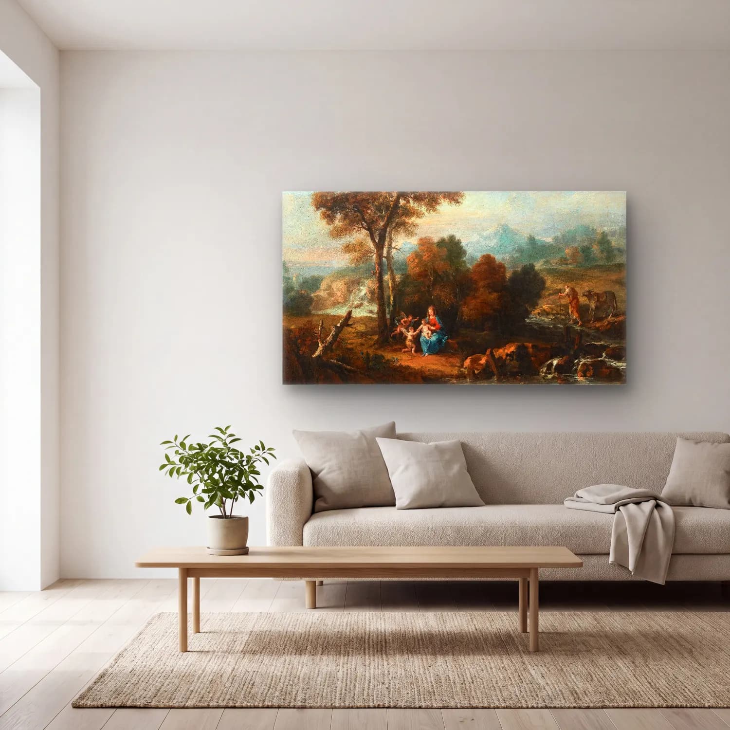 Francesco Zuccarelli – Landscape with the Rest on the Flight into Egypt cam tablo — açık renk salonda