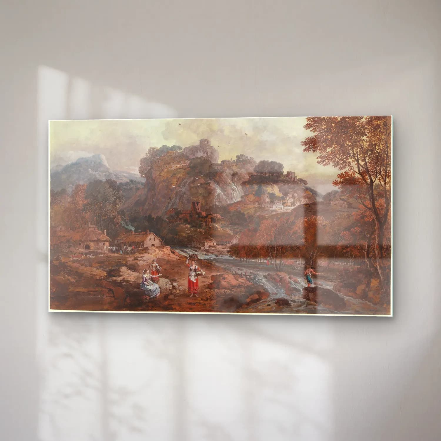 Francesco Zuccarelli – Mountain Landscape with Washerwomen and a Fisherman cam tablo — sağ açıdan görünüm