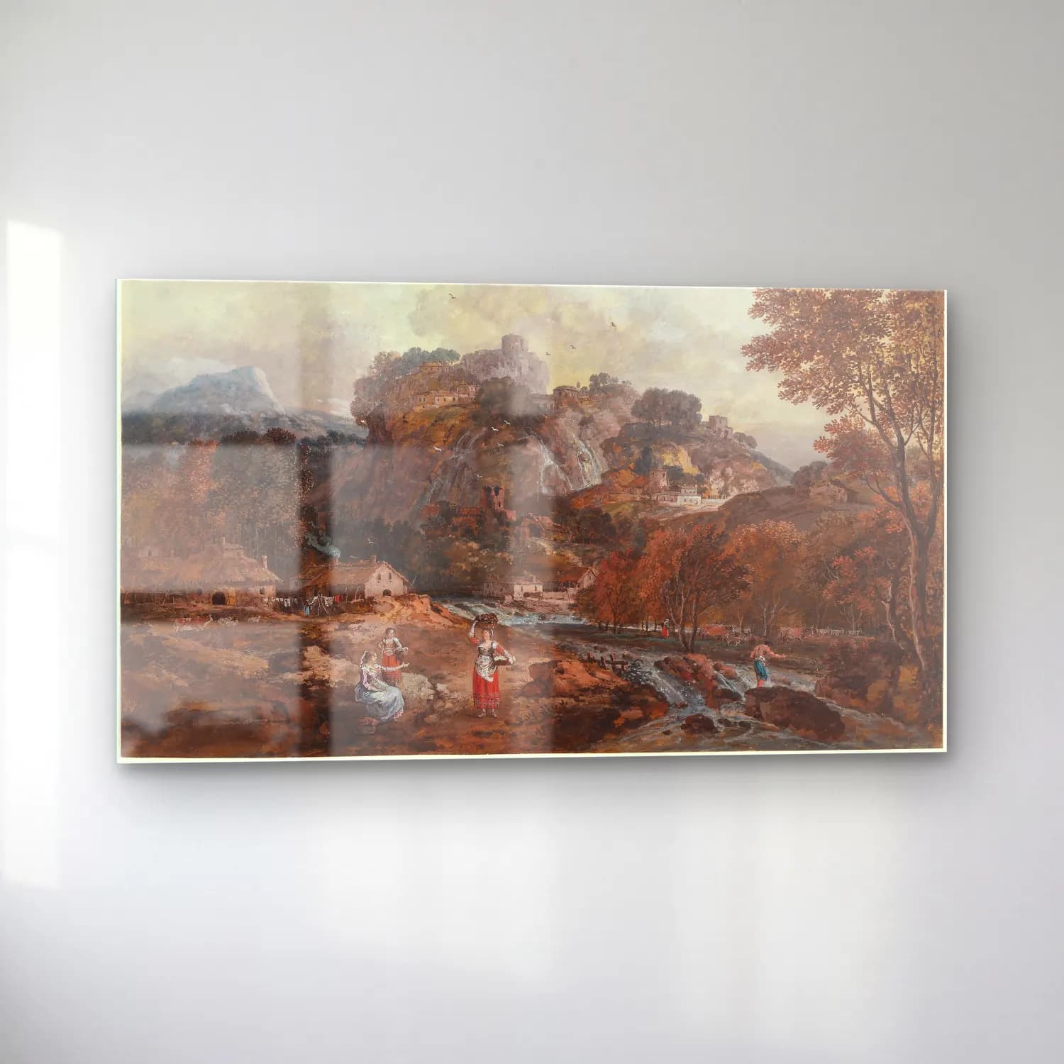 Francesco Zuccarelli – Mountain Landscape with Washerwomen and a Fisherman cam tablo — sol açıdan görünüm