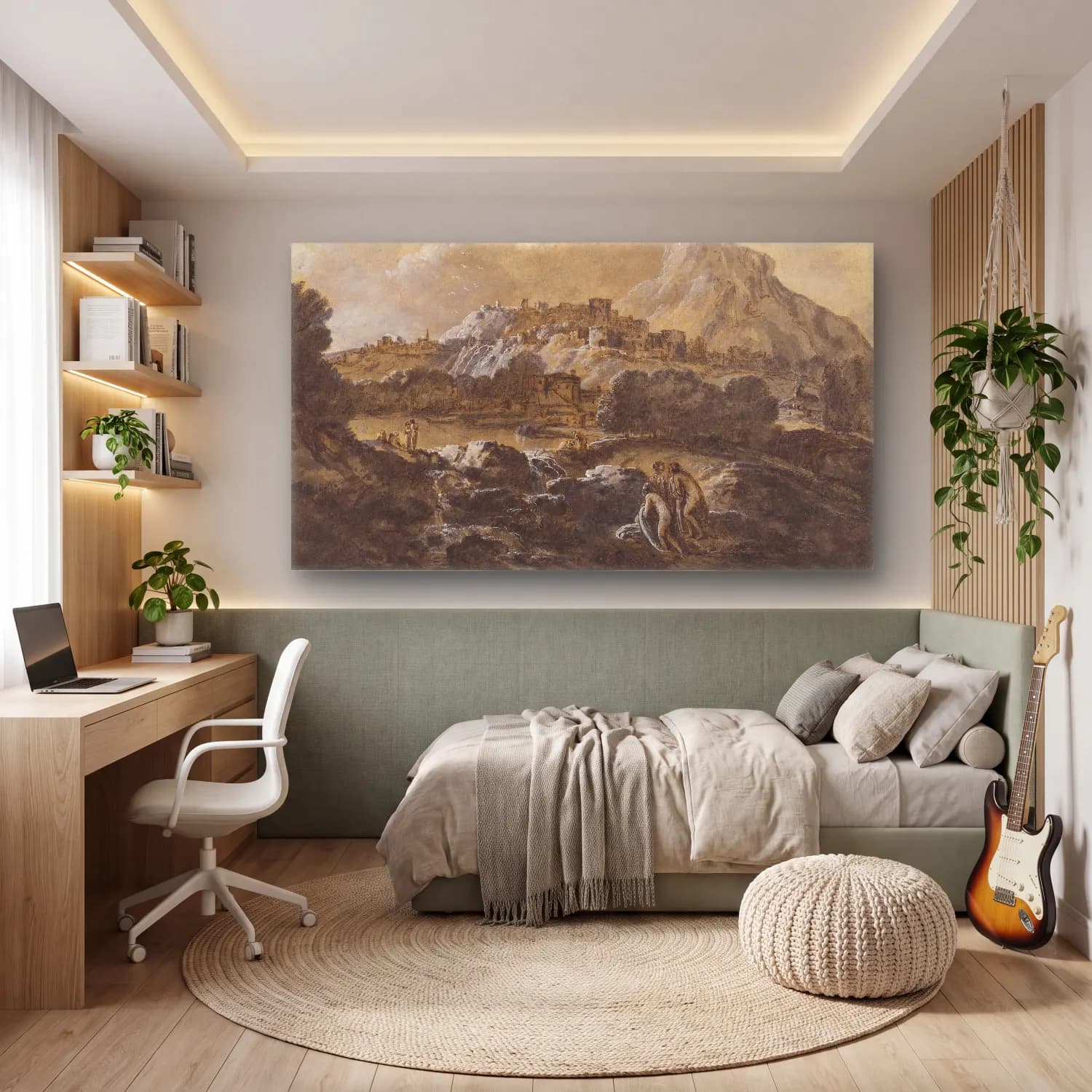 Francesco Zuccarelli – Mountainous River Landscape with Bathers cam tablo — genç odasında