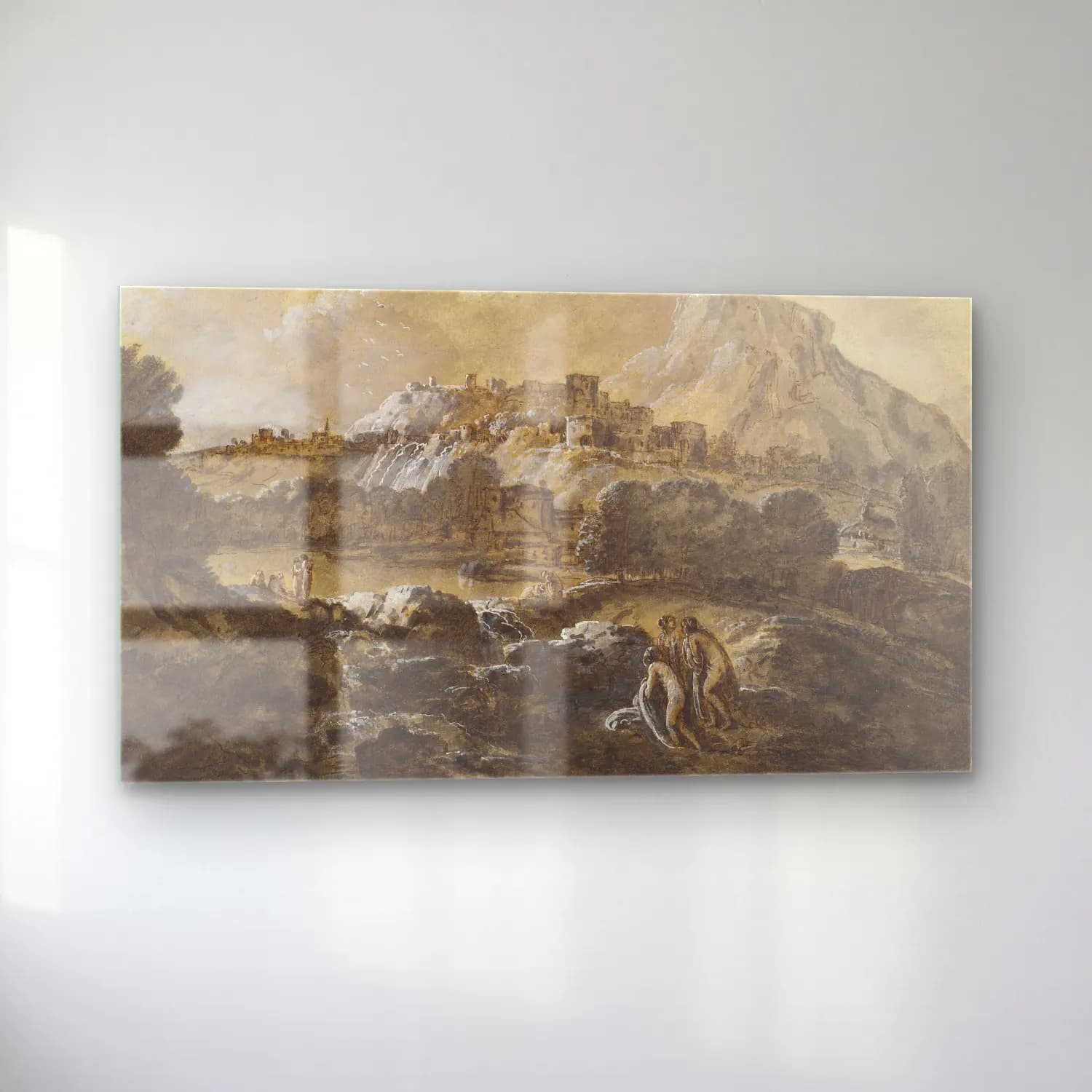 Francesco Zuccarelli – Mountainous River Landscape with Bathers cam tablo — sol açıdan görünüm