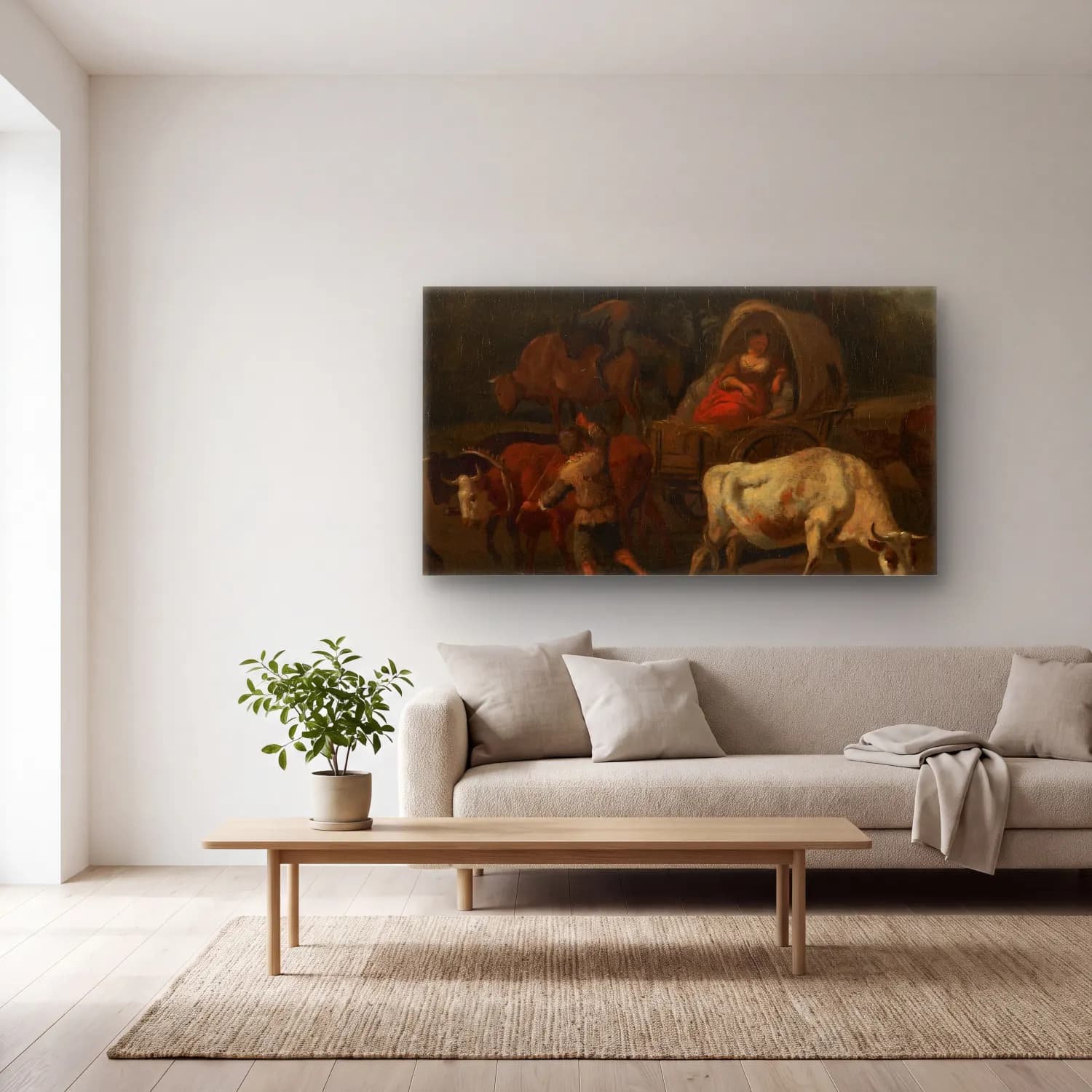 Francesco Zuccarelli – The bullock cart (circa 1760) cam tablo — açık renk salonda