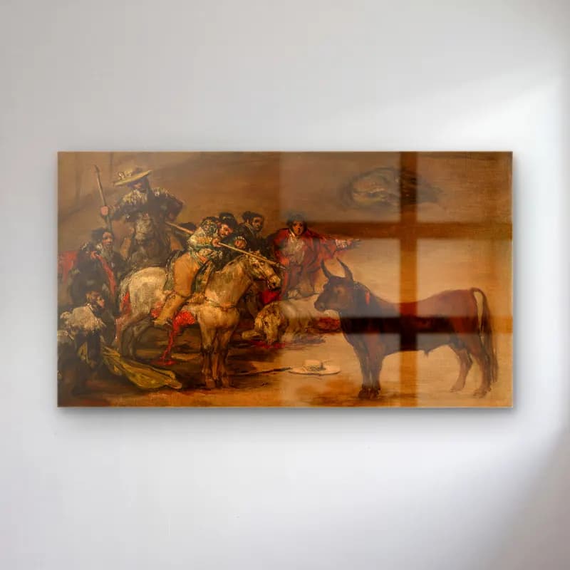 Francisco de Goya – Bullfight, Suerte de Varas cam tablo — Francisco de Goya – Bullfight, Suerte de Varas — yağlı boya savaş sahnesi