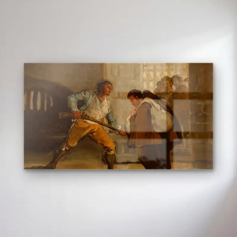 Francisco de Goya – El Maragato Threatens Friar Pedro de Zaldivia with His Gun cam tablo — Francisco de Goya – El Maragato Threatens Friar Pedro de Zaldivia with His Gun — yağlı boya savaş sahnesi
